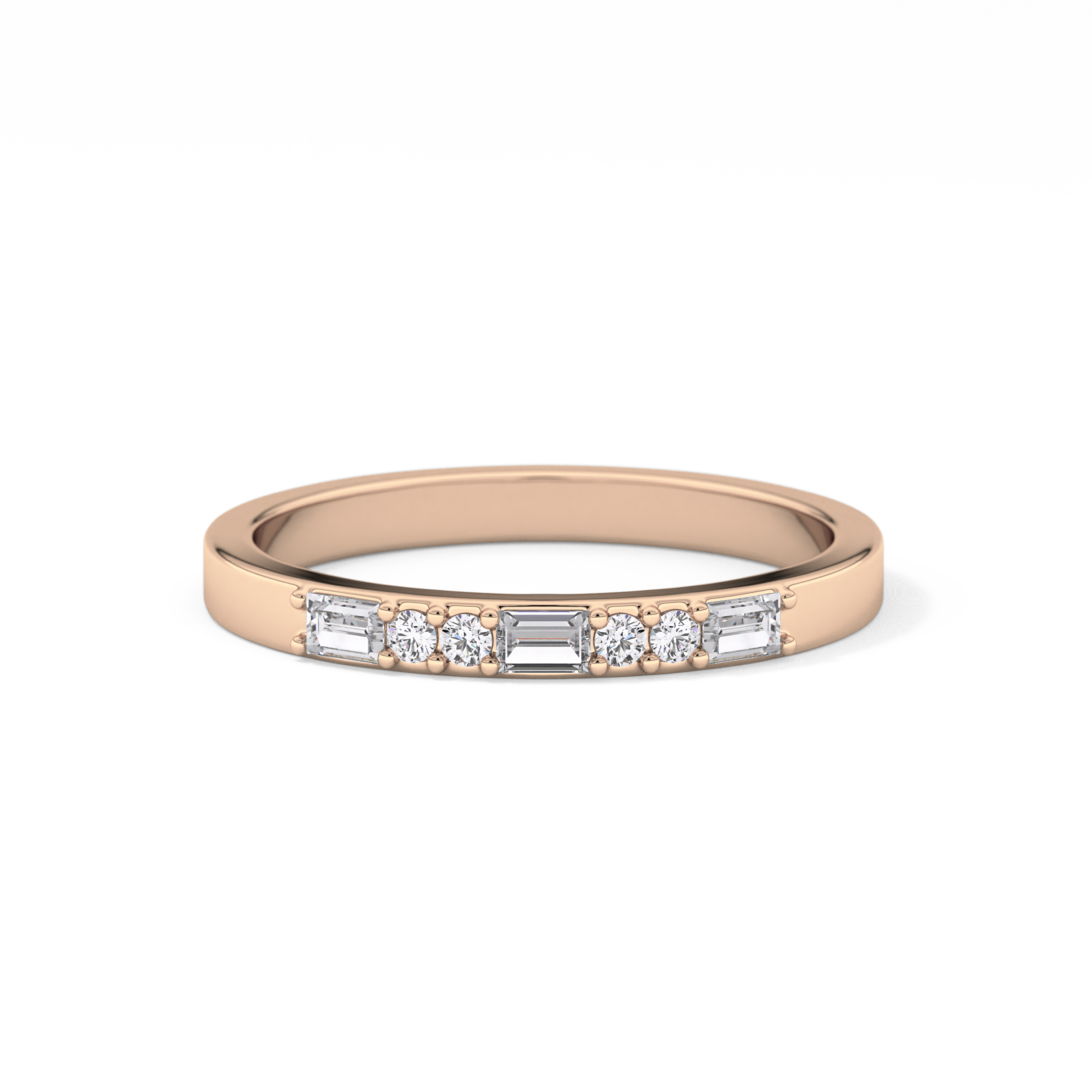 Alternate Setting Wedding Band with 0.31 TCW Round and Baguette Cut Moissanite – Yellow, White, or Rose Gold