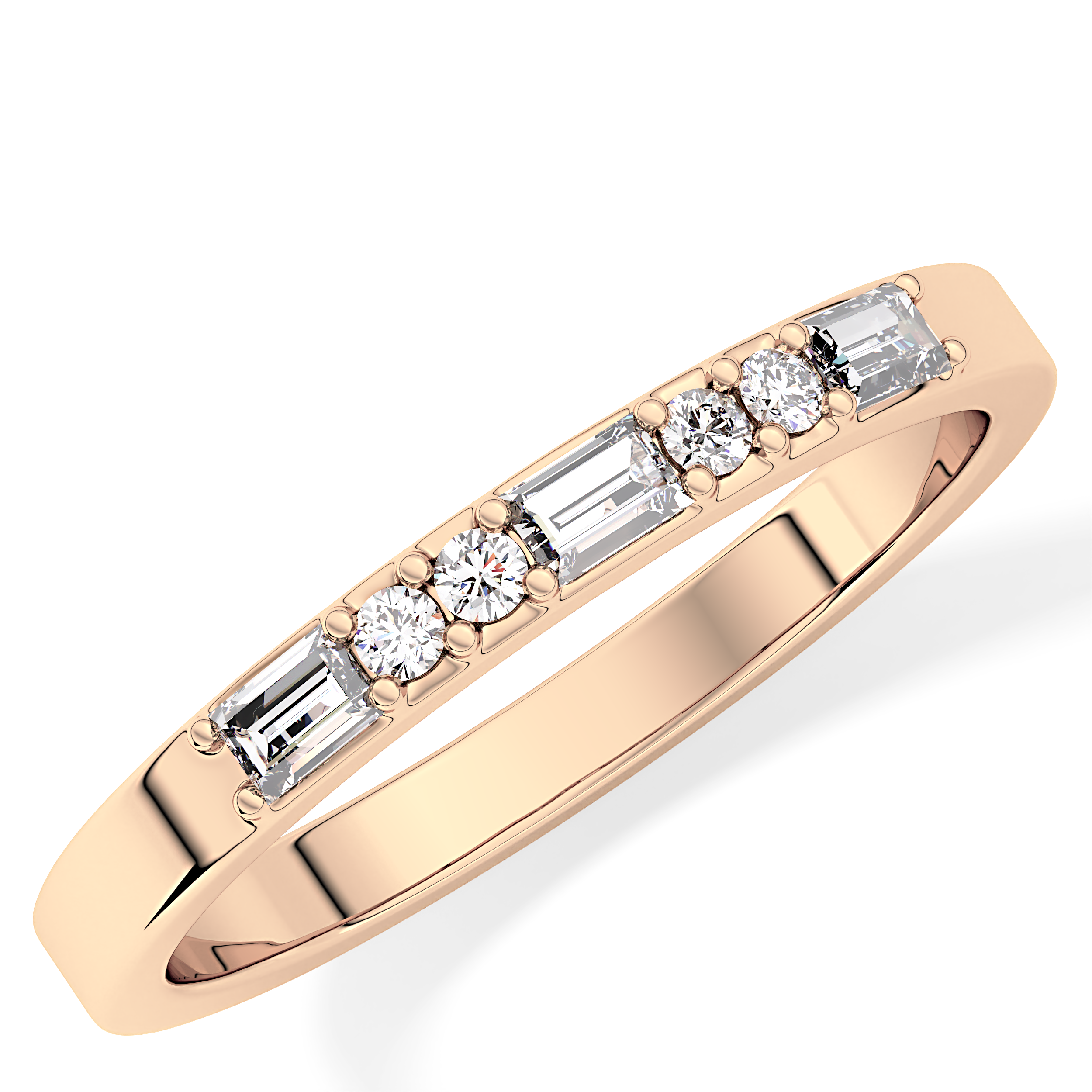 Alternate Setting Wedding Band with 0.31 TCW Round and Baguette Cut Moissanite – Yellow, White, or Rose Gold