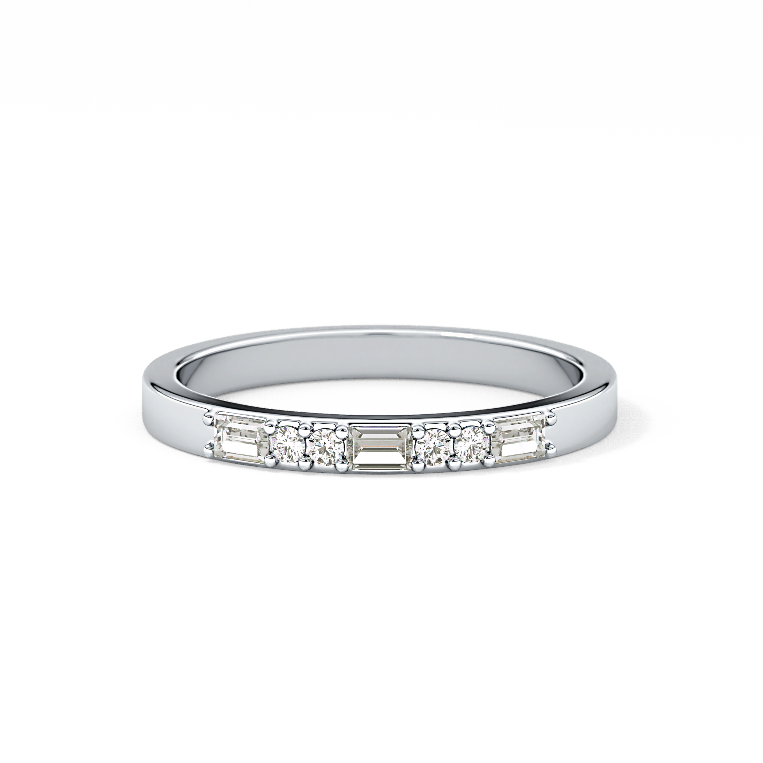 Alternate Setting Wedding Band with 0.31 TCW Round and Baguette Cut Moissanite – Yellow, White, or Rose Gold
