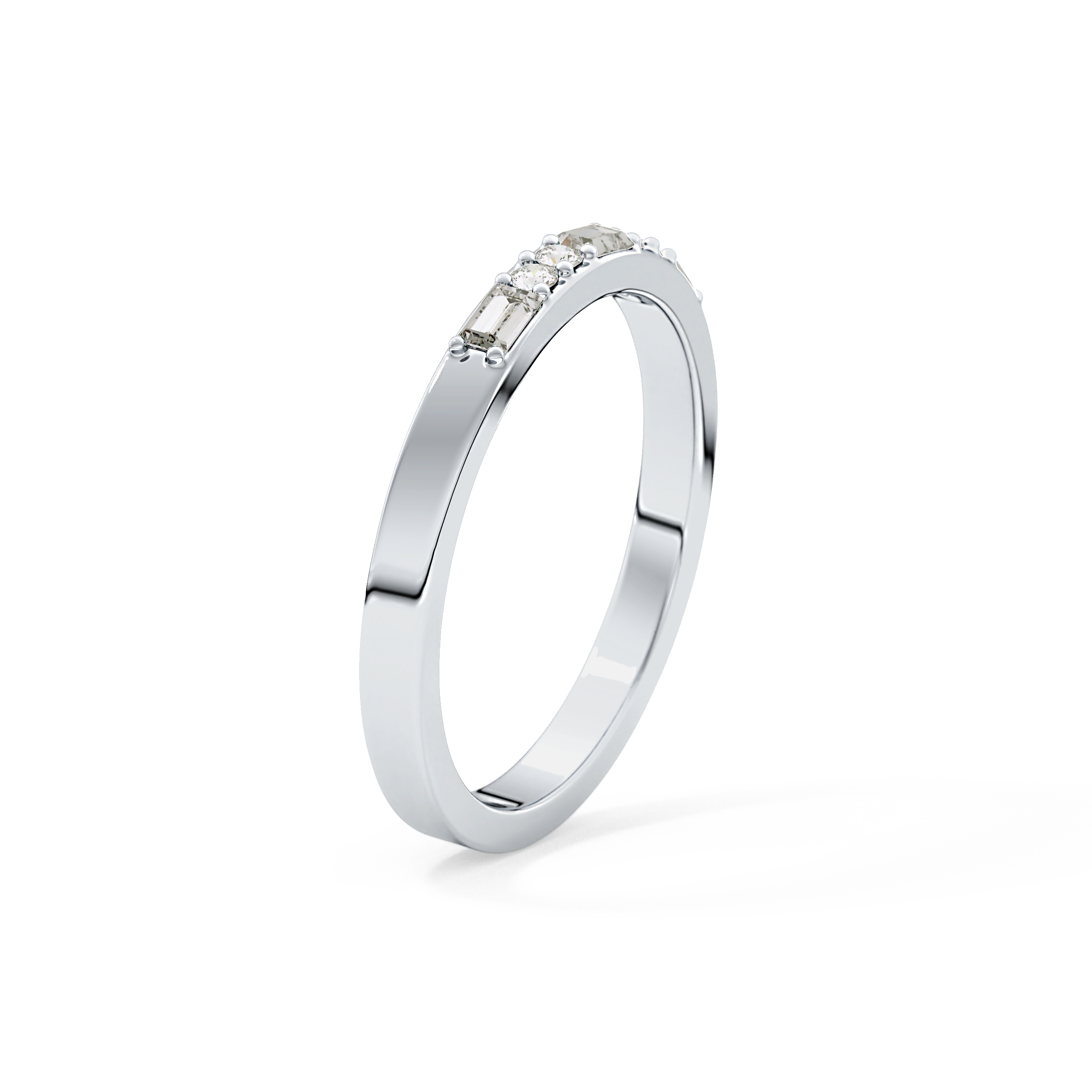 Alternate Setting Wedding Band with 0.31 TCW Round and Baguette Cut Moissanite – Yellow, White, or Rose Gold