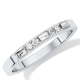 Alternate Setting Wedding Band with 0.31 TCW Round and Baguette Cut Moissanite – Yellow, White, or Rose Gold