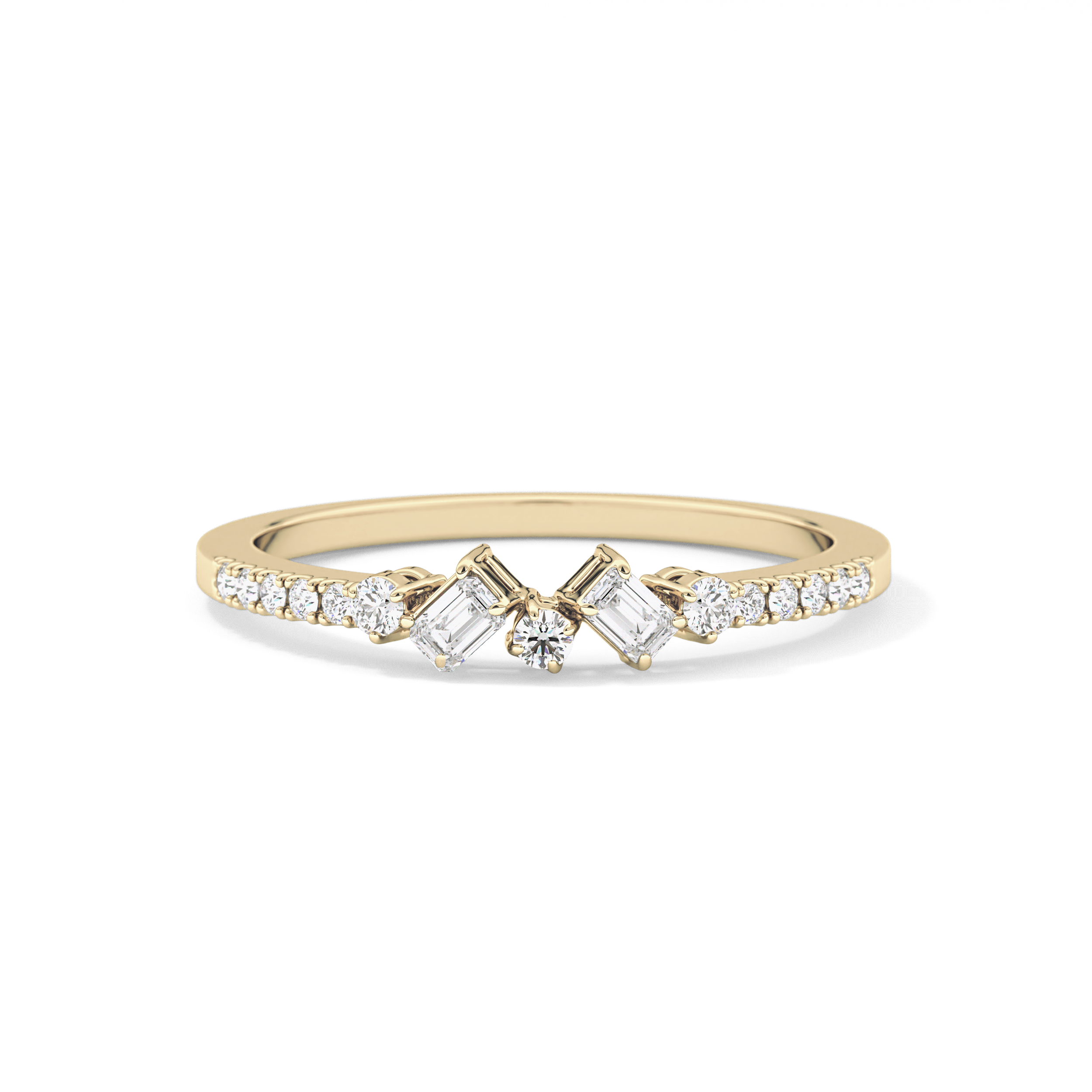 Multi Stones Wedding Band with 0.3 TCW Round and Emerald Cut Moissanite – Yellow, White, or Rose Gold