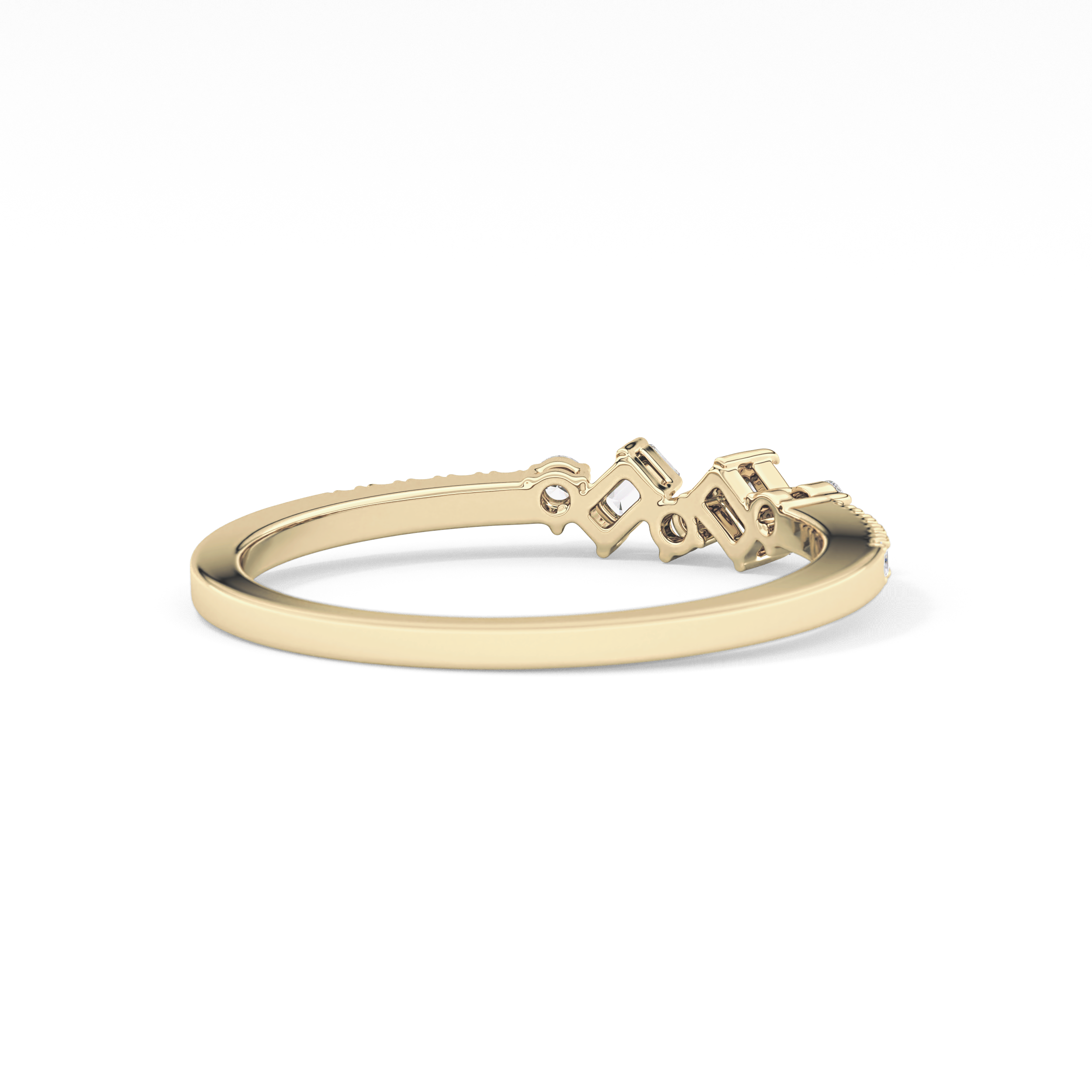 Multi Stones Wedding Band with 0.3 TCW Round and Emerald Cut Moissanite – Yellow, White, or Rose Gold