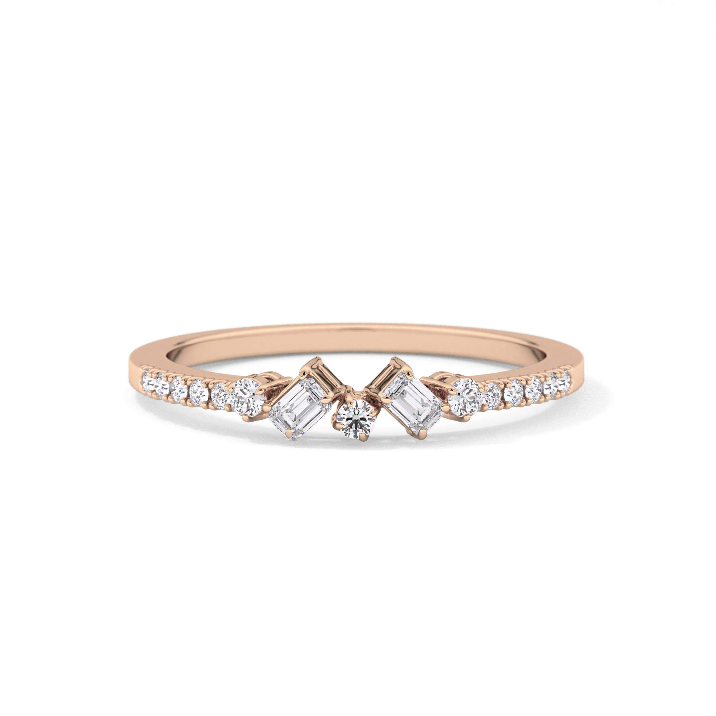 Multi Stones Wedding Band with 0.3 TCW Round and Emerald Cut Moissanite – Yellow, White, or Rose Gold