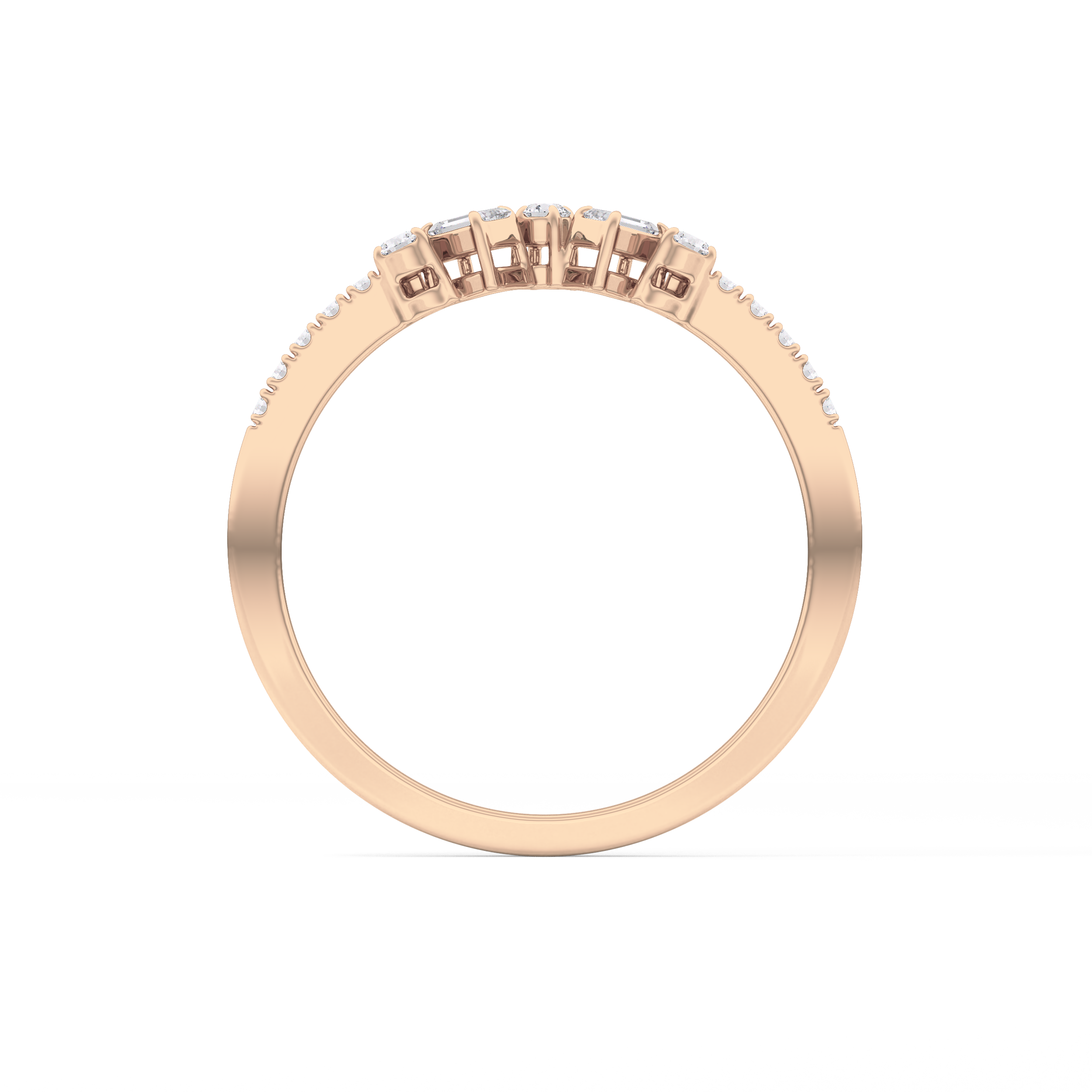 Multi Stones Wedding Band with 0.3 TCW Round and Emerald Cut Moissanite – Yellow, White, or Rose Gold