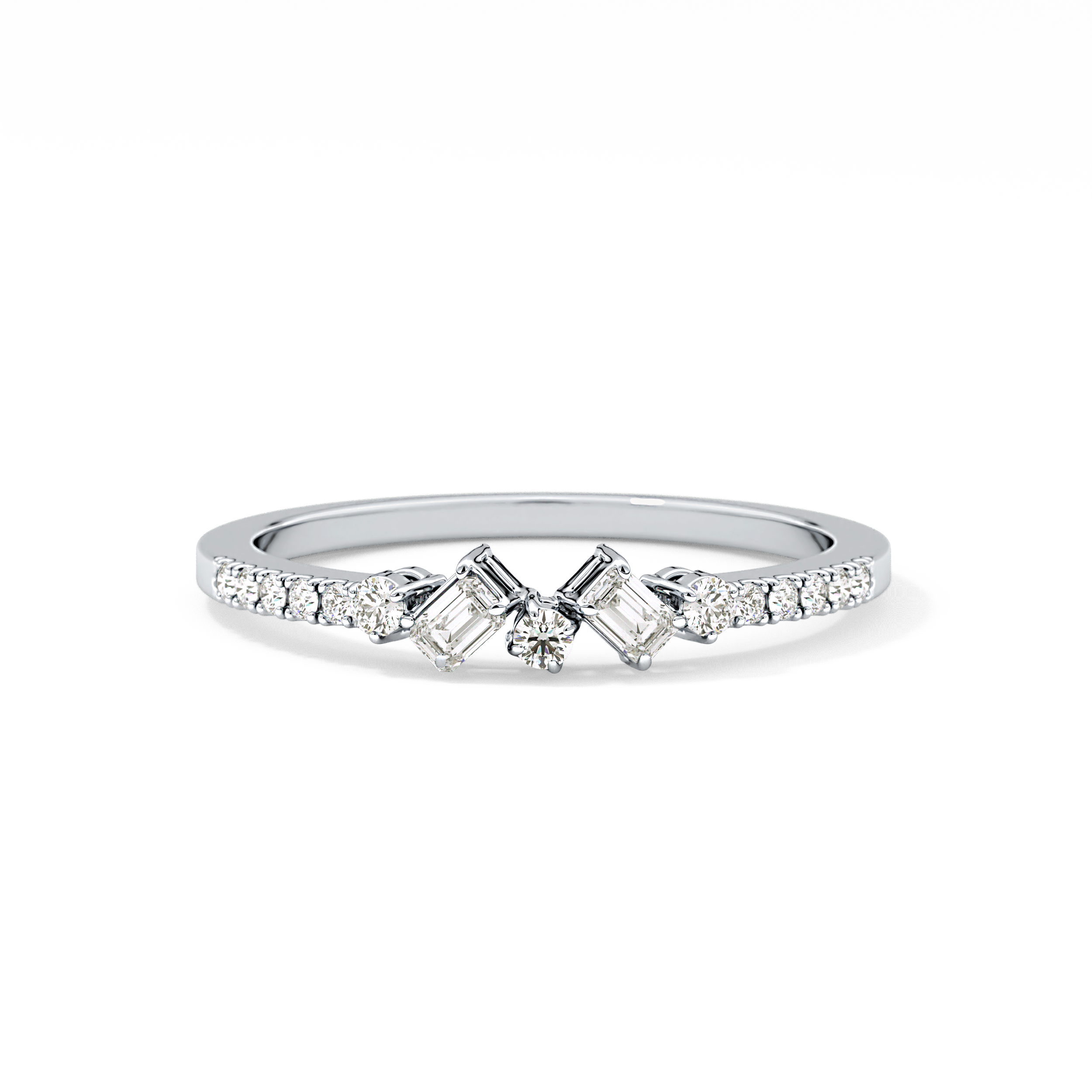 Multi Stones Wedding Band with 0.3 TCW Round and Emerald Cut Moissanite – Yellow, White, or Rose Gold