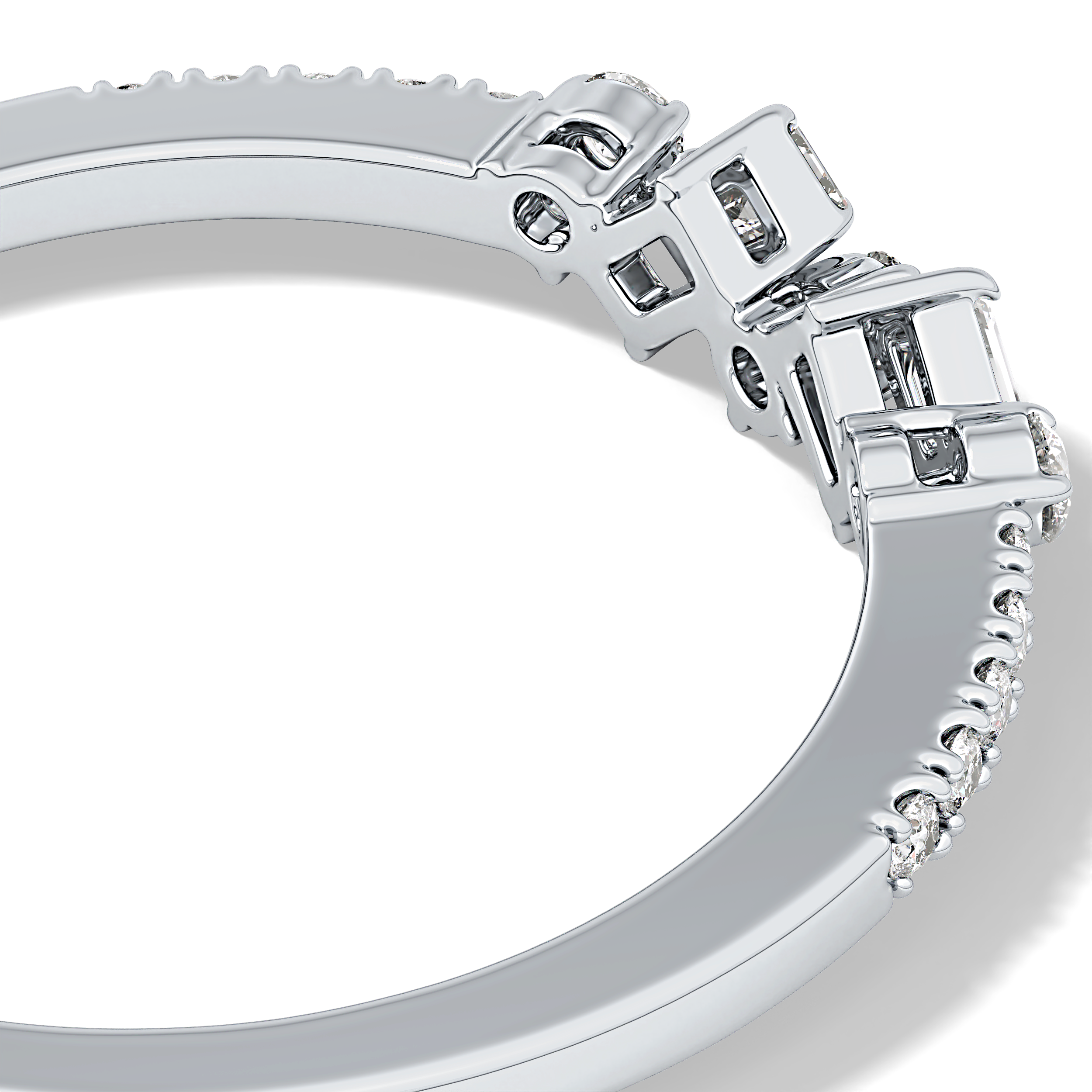Multi Stones Wedding Band with 0.3 TCW Round and Emerald Cut Moissanite – Yellow, White, or Rose Gold