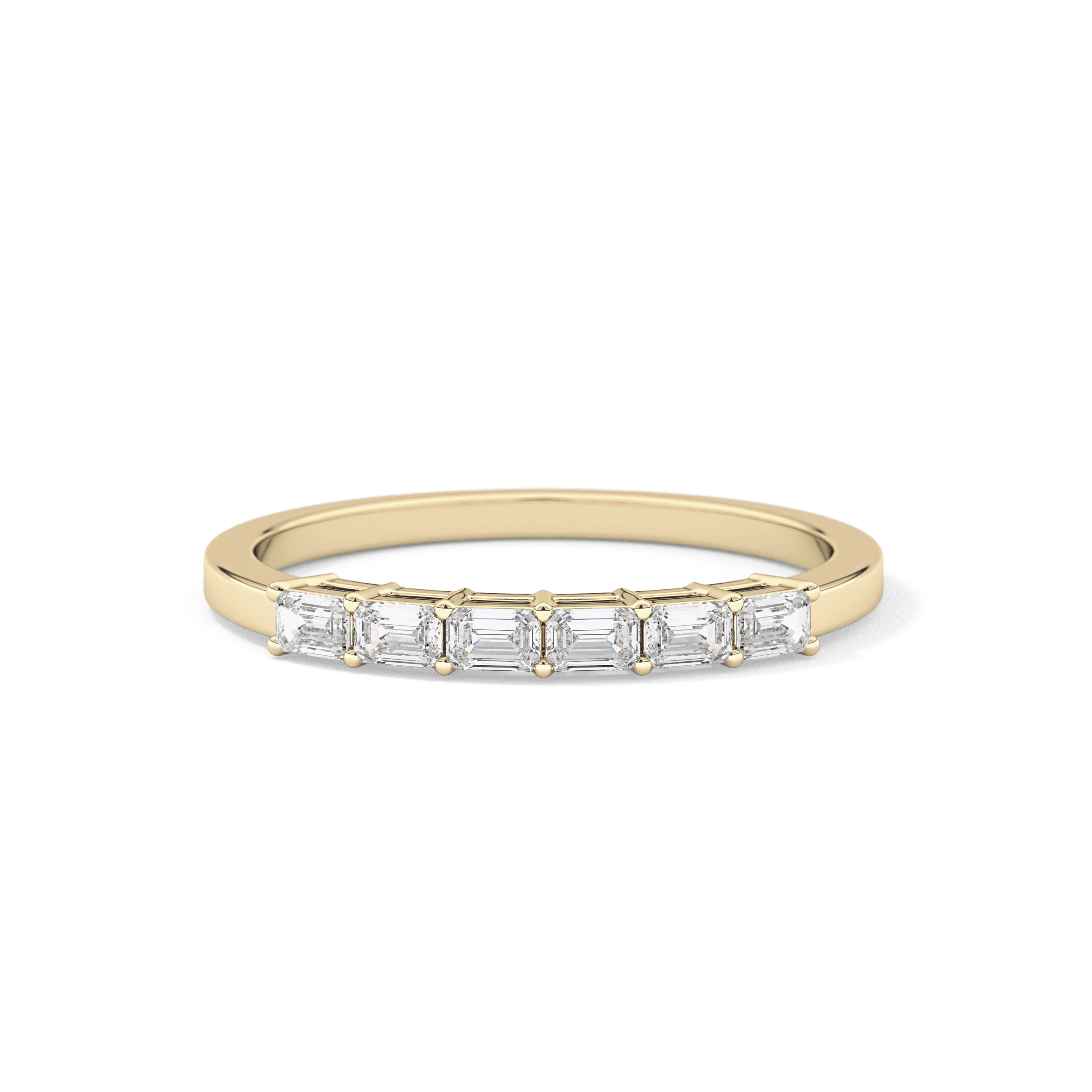 Semi Pave Wedding Band with 0.42 TCW Emerald Cut Moissanite – Yellow, White, or Rose Gold