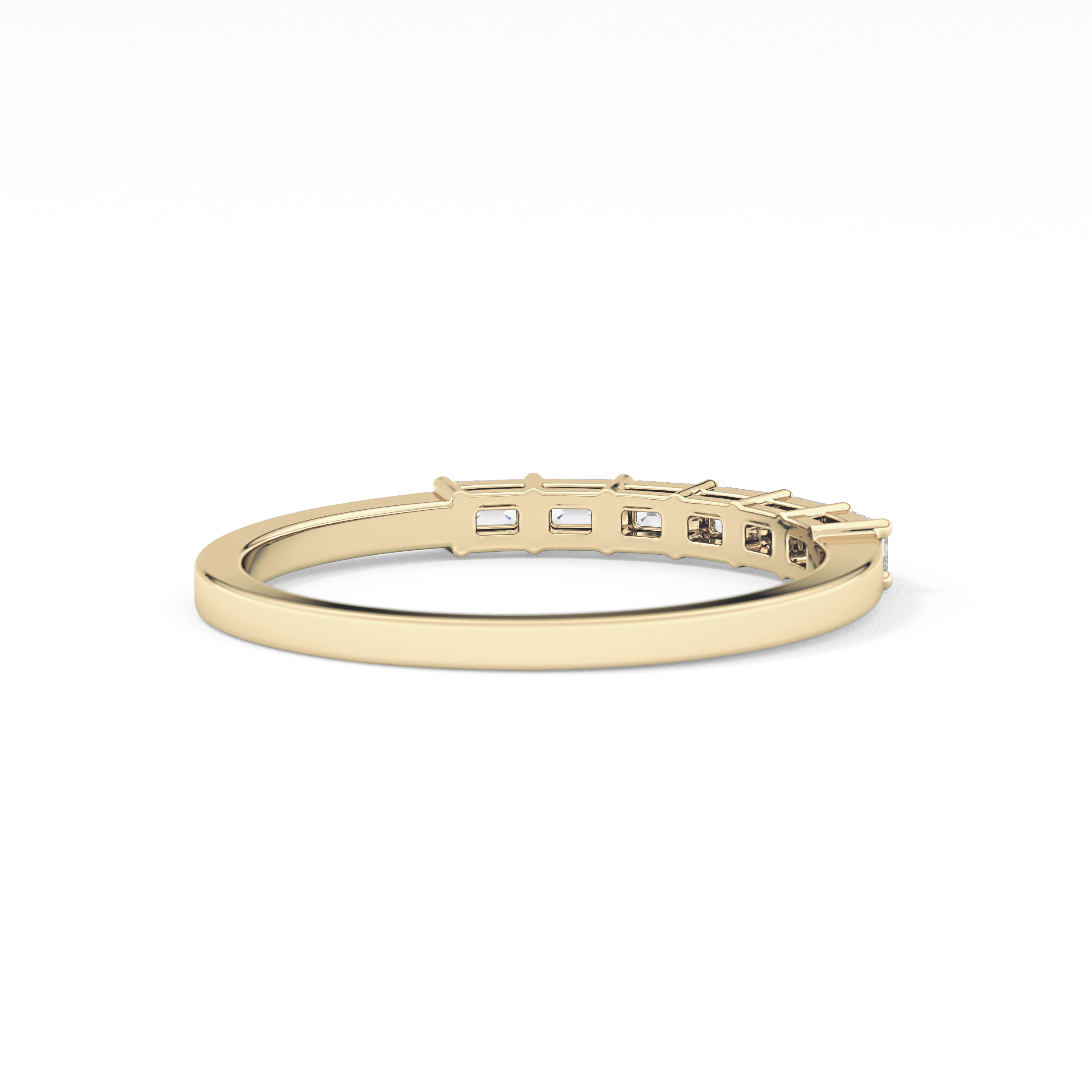 Semi Pave Wedding Band with 0.42 TCW Emerald Cut Moissanite – Yellow, White, or Rose Gold