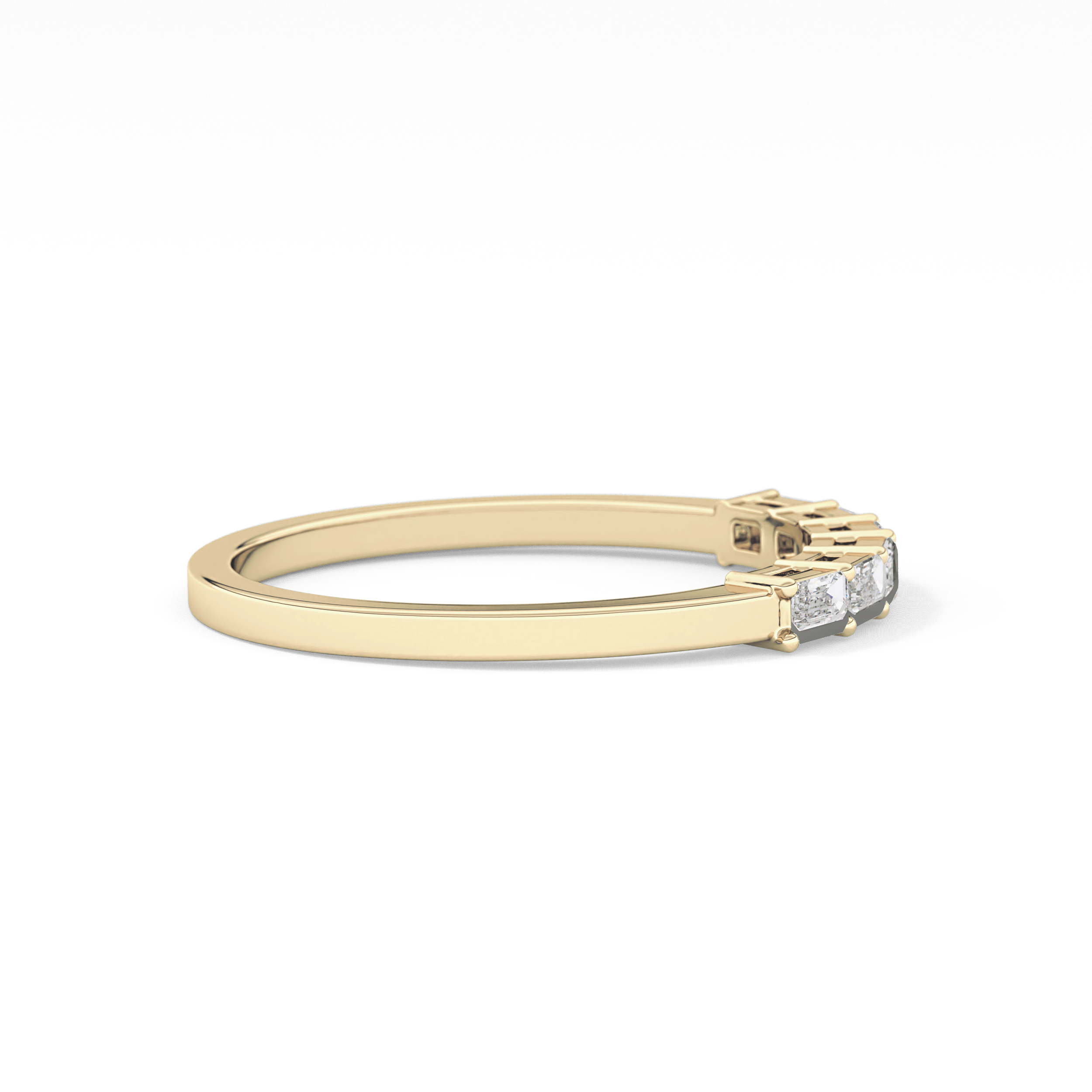 Semi Pave Wedding Band with 0.42 TCW Emerald Cut Moissanite – Yellow, White, or Rose Gold