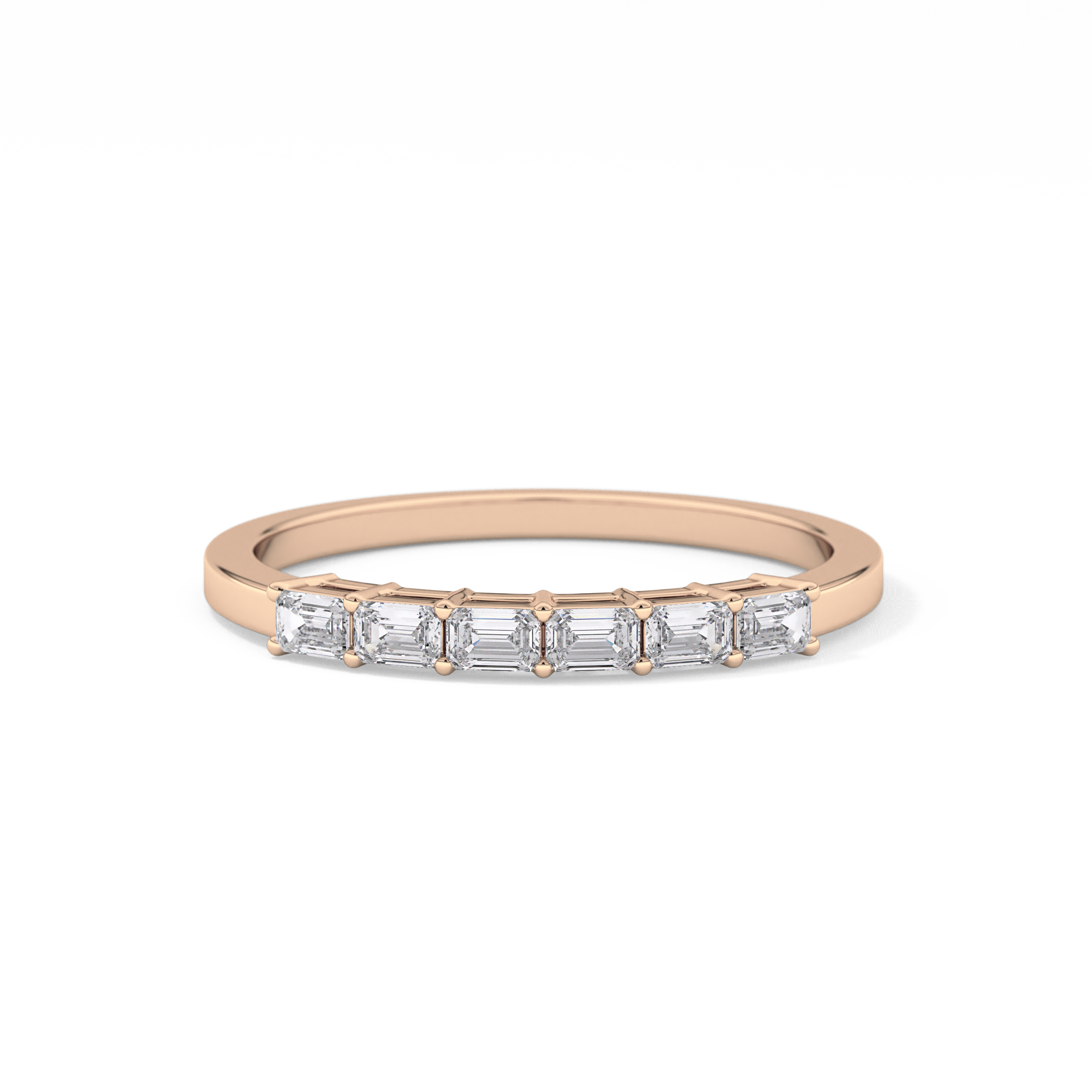 Semi Pave Wedding Band with 0.42 TCW Emerald Cut Moissanite – Yellow, White, or Rose Gold