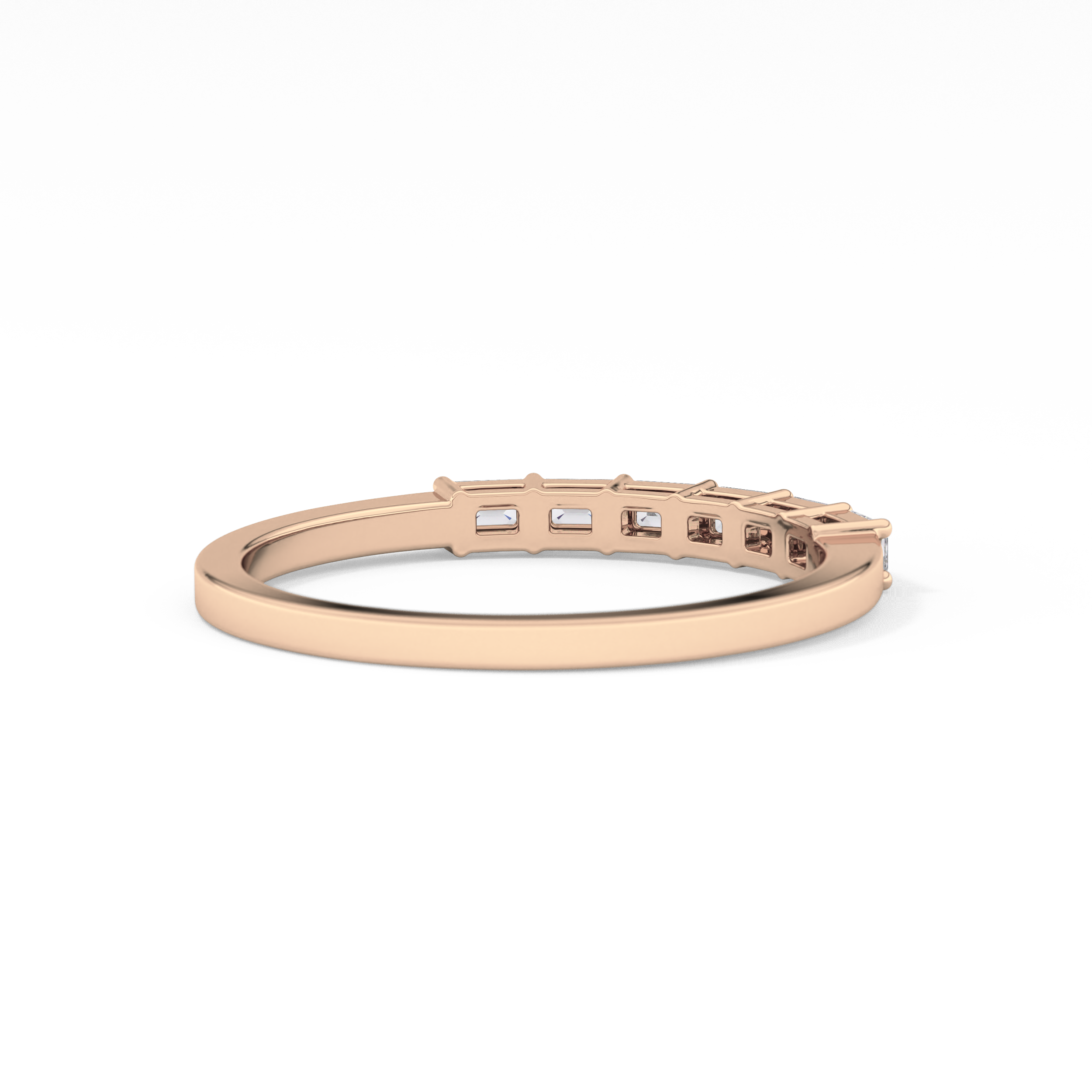 Semi Pave Wedding Band with 0.42 TCW Emerald Cut Moissanite – Yellow, White, or Rose Gold