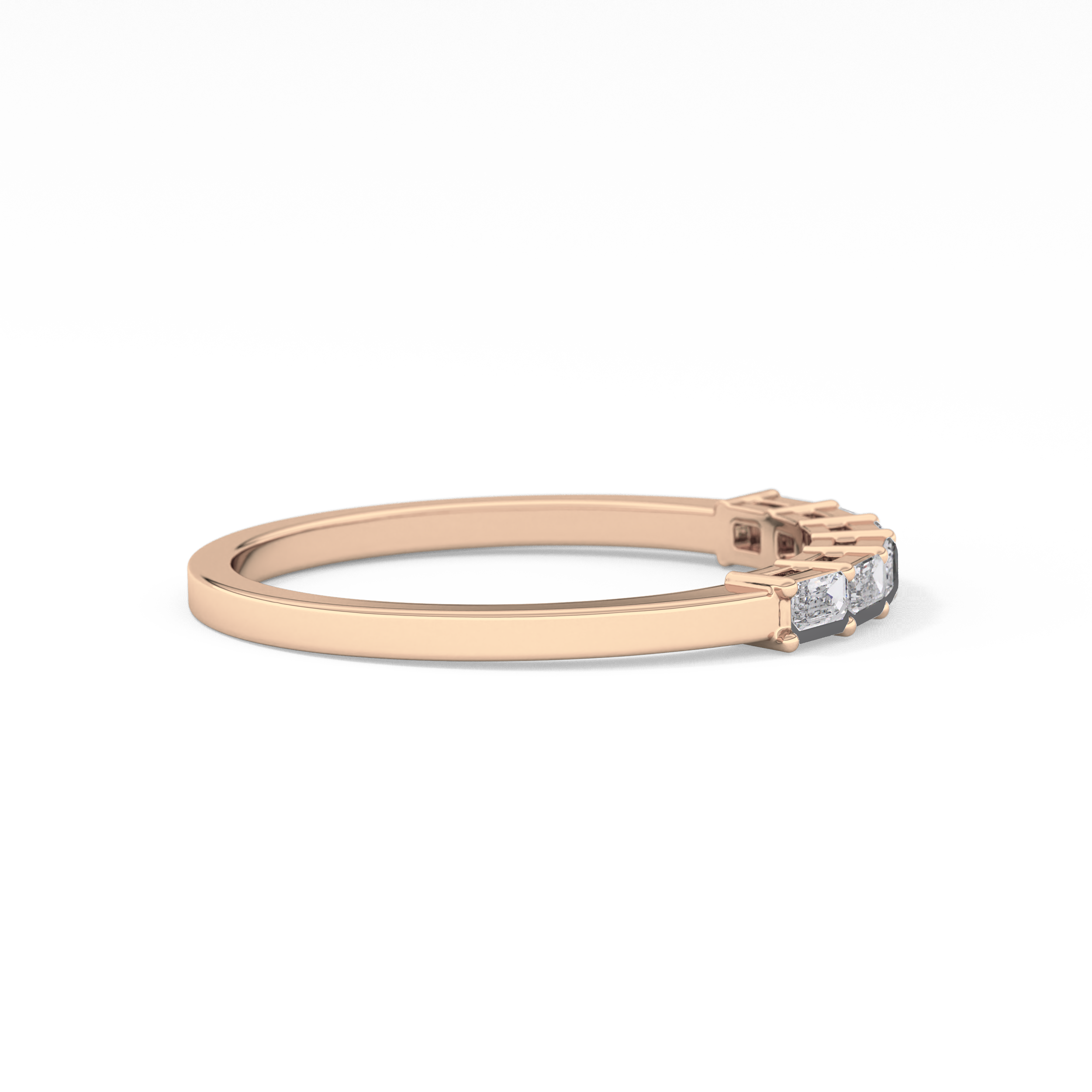 Semi Pave Wedding Band with 0.42 TCW Emerald Cut Moissanite – Yellow, White, or Rose Gold