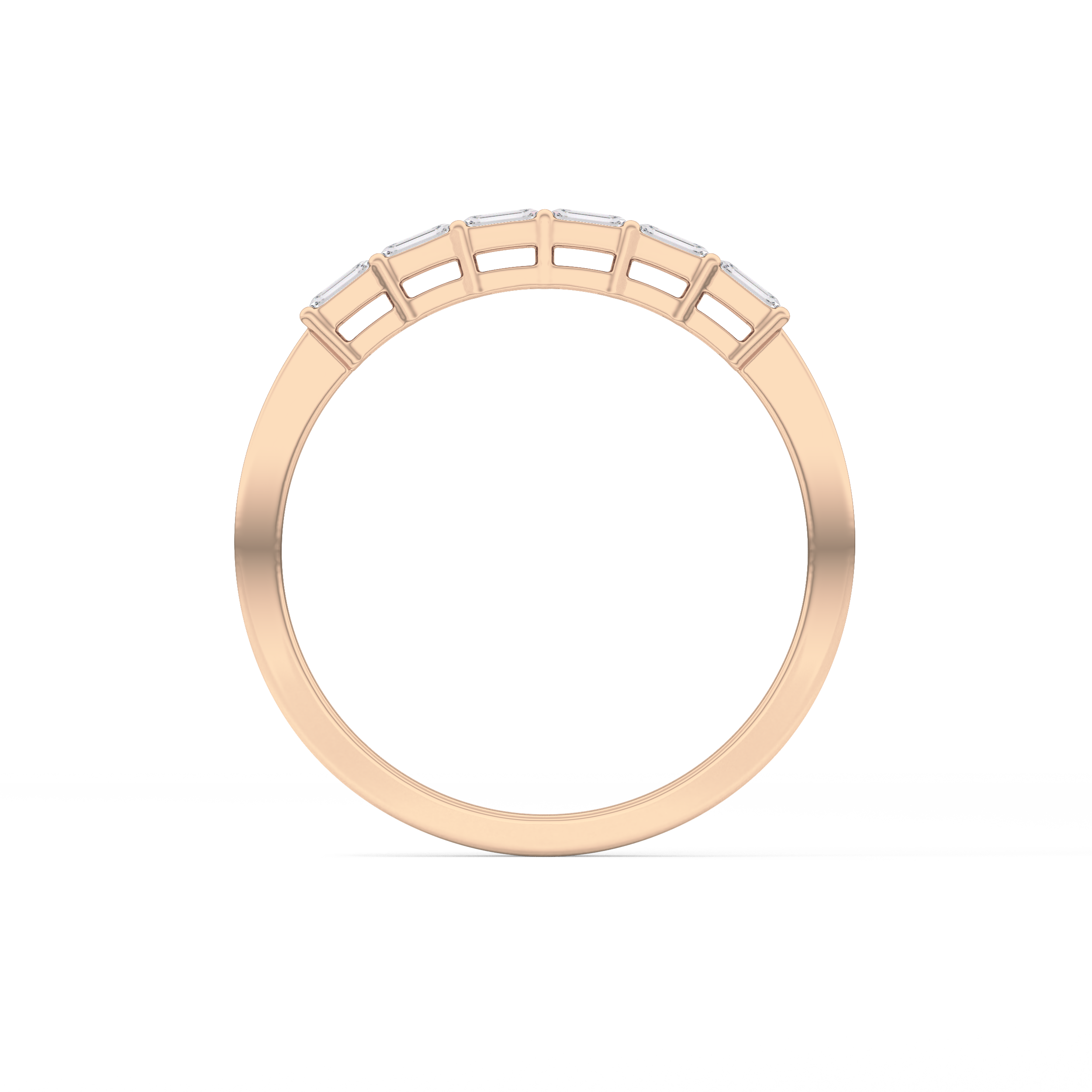 Semi Pave Wedding Band with 0.42 TCW Emerald Cut Moissanite – Yellow, White, or Rose Gold