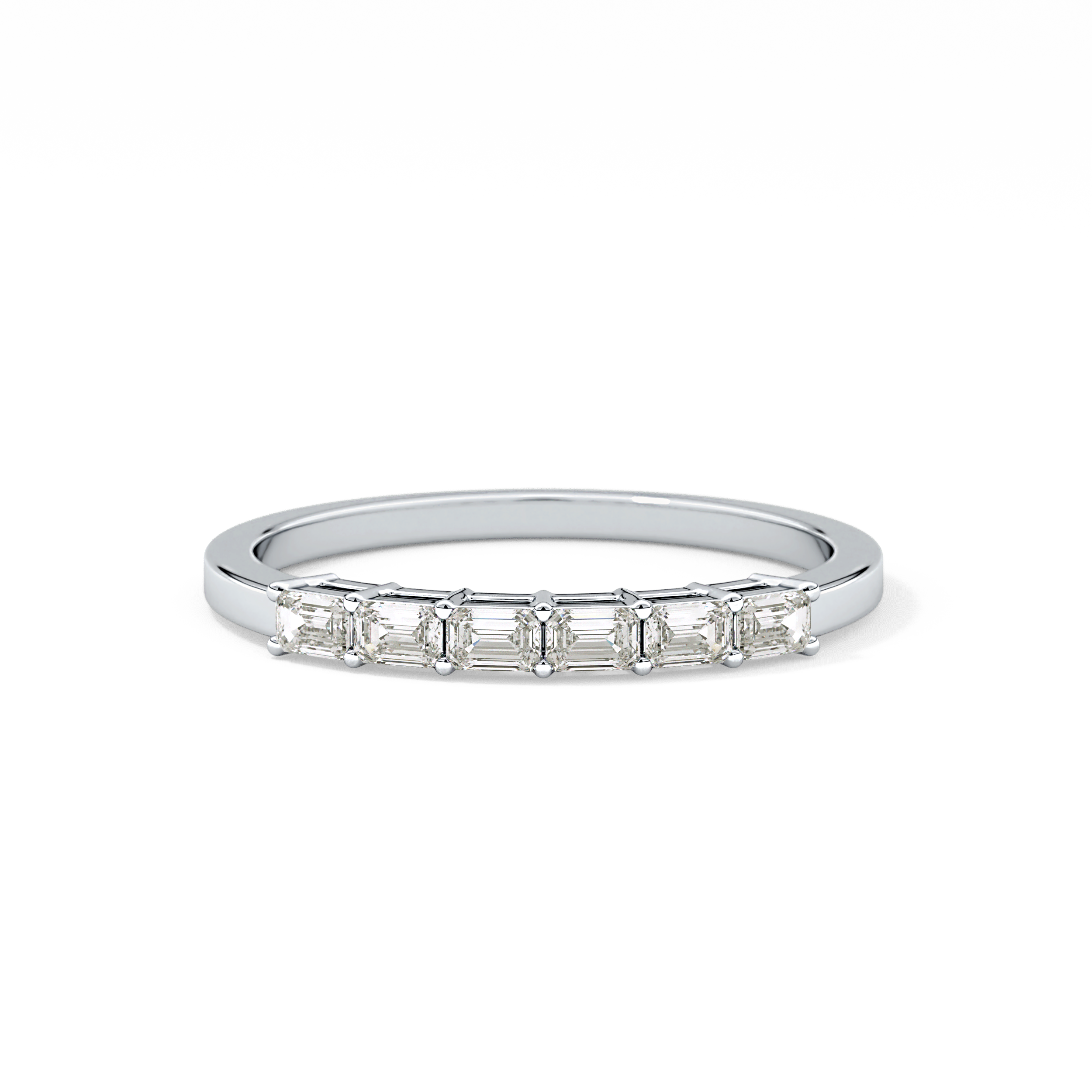 Semi Pave Wedding Band with 0.42 TCW Emerald Cut Moissanite – Yellow, White, or Rose Gold