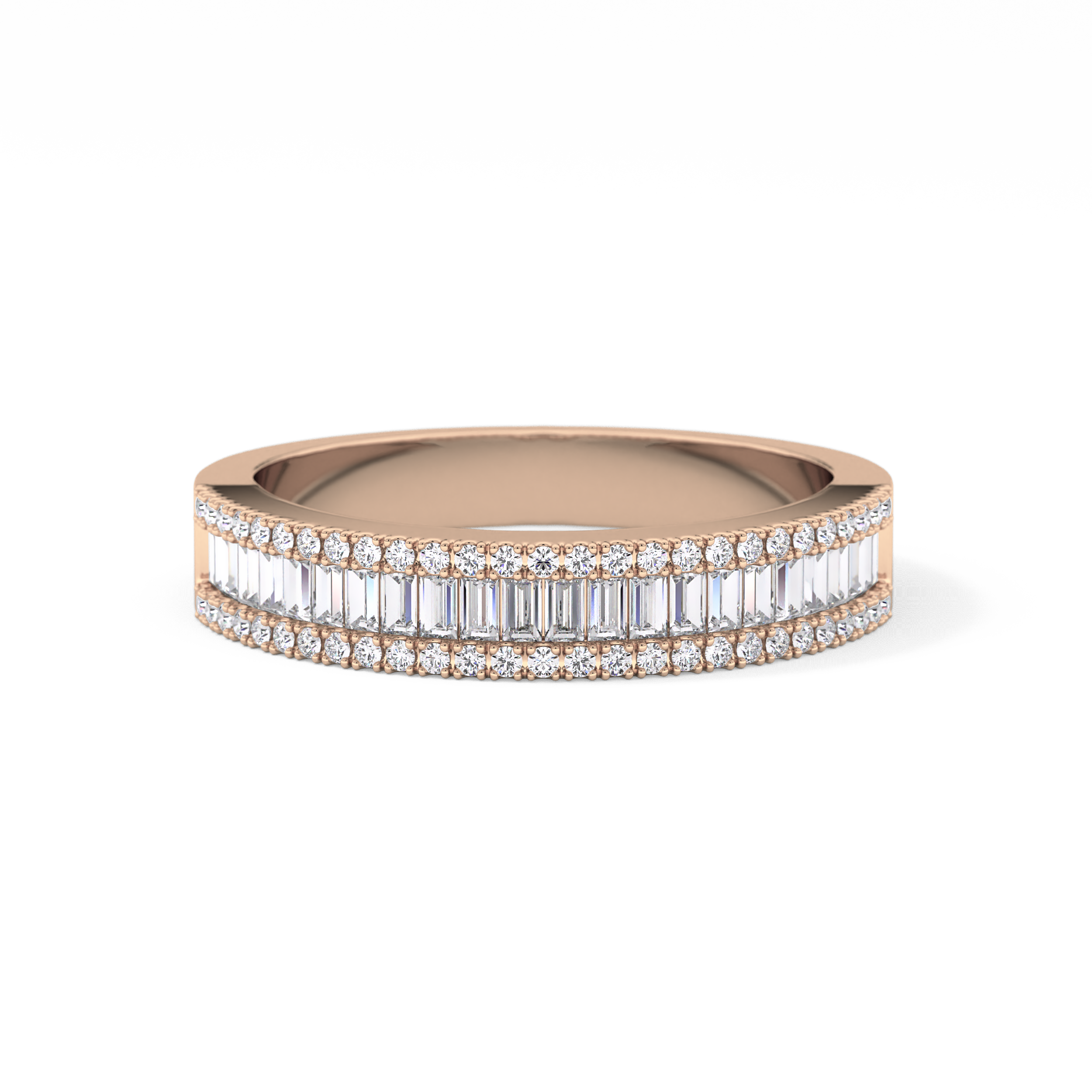 Channel Setting Wedding Band with 0.72 TCW Round & Baguette Cut Moissanite – Yellow, White, or Rose Gold