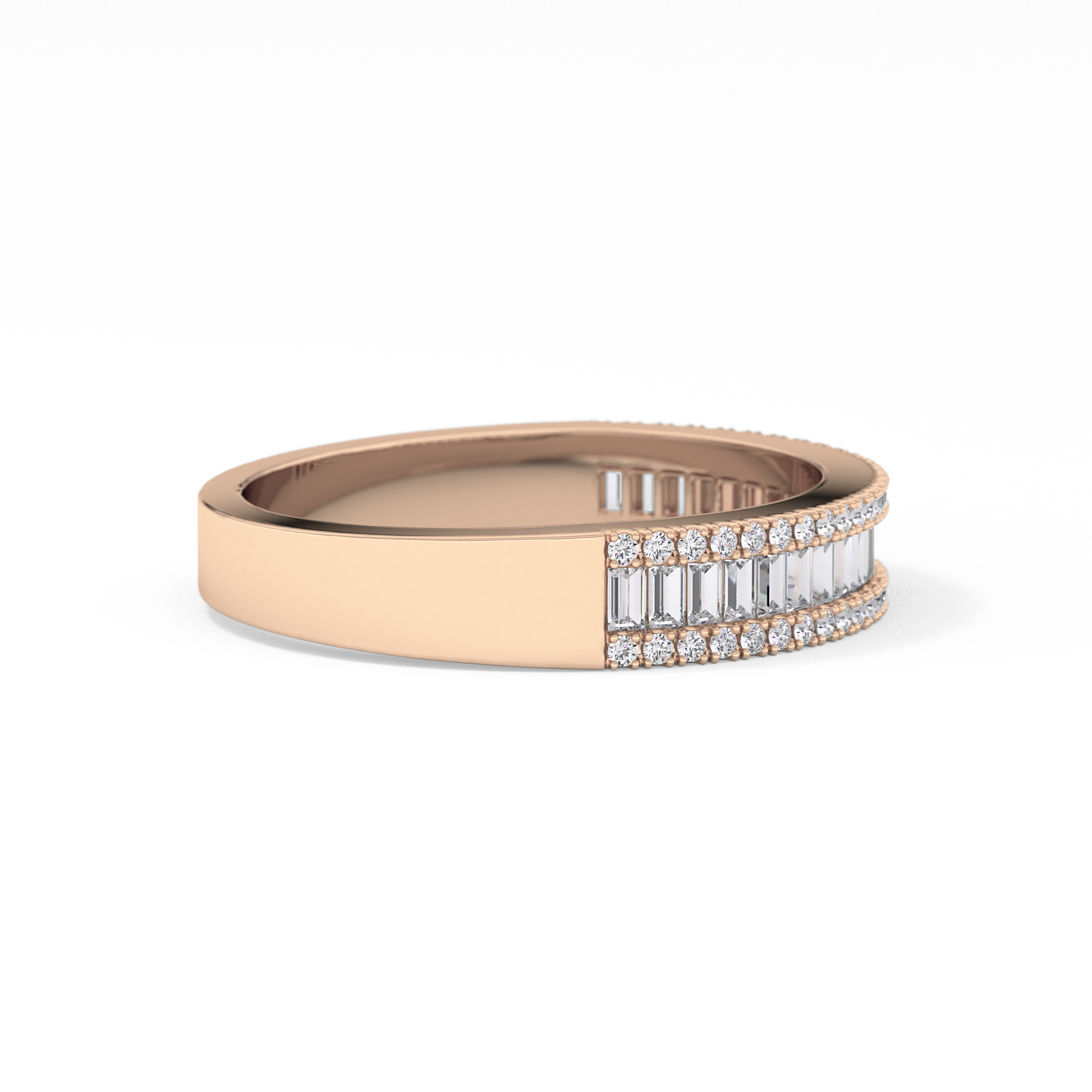 Channel Setting Wedding Band with 0.72 TCW Round & Baguette Cut Moissanite – Yellow, White, or Rose Gold