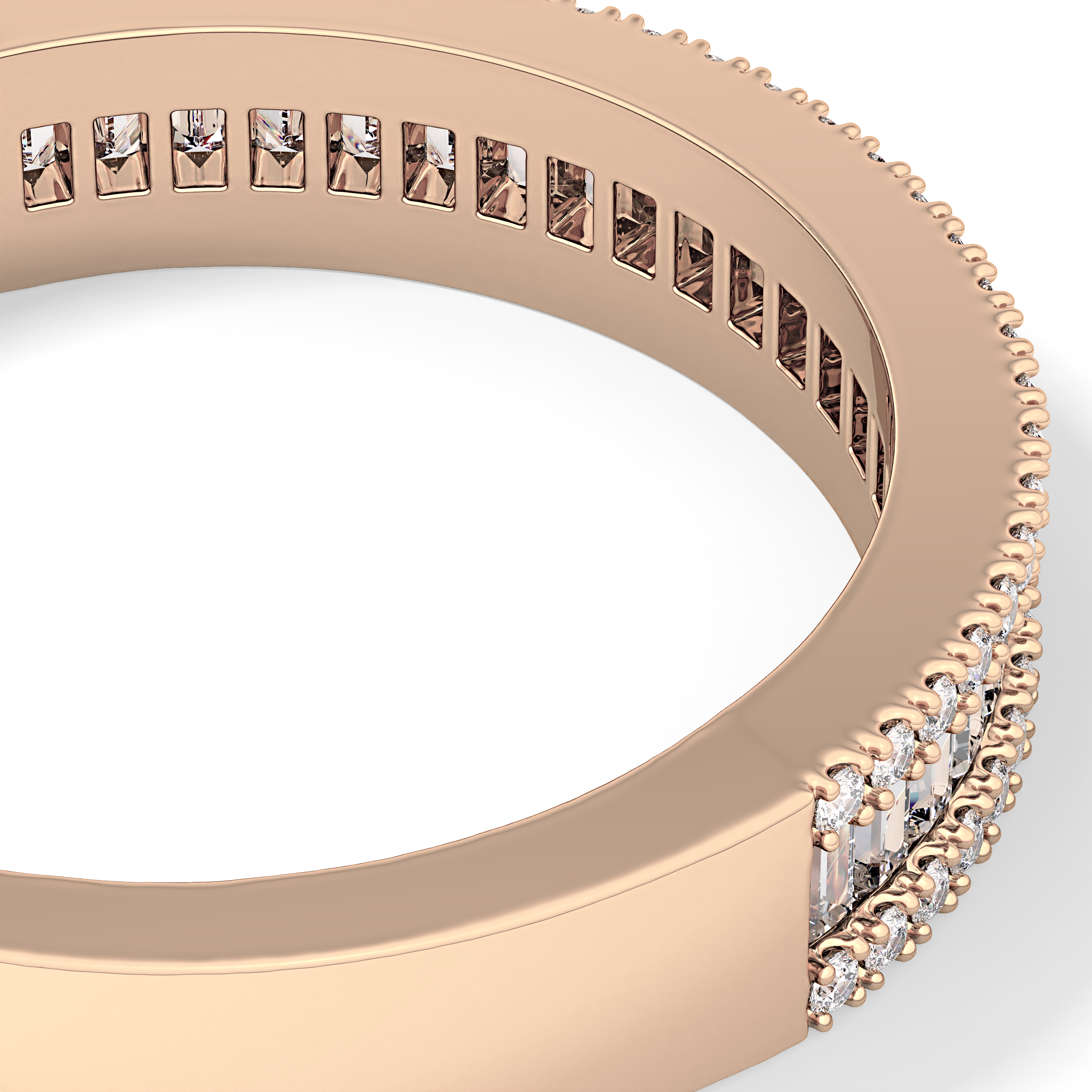 Channel Setting Wedding Band with 0.72 TCW Round & Baguette Cut Moissanite – Yellow, White, or Rose Gold