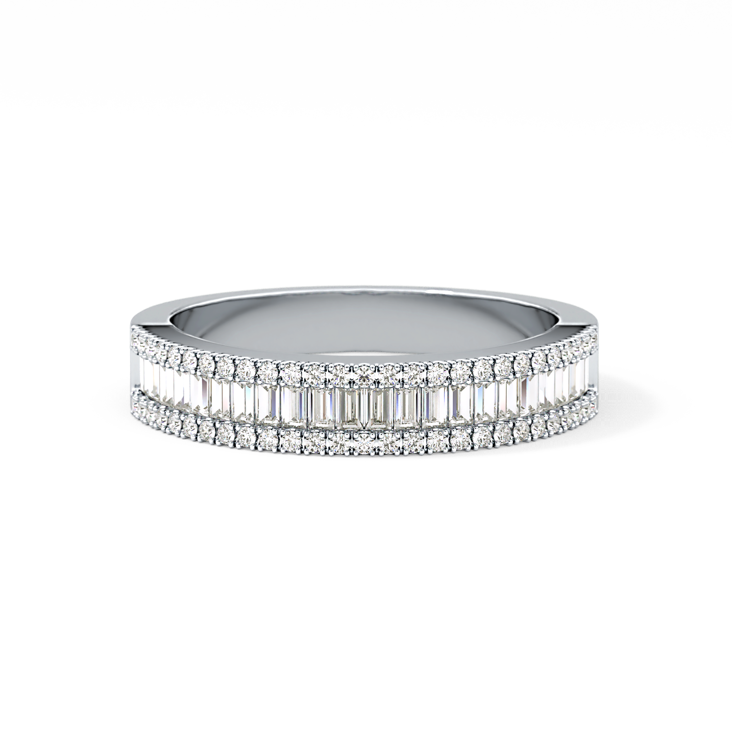 Channel Setting Wedding Band with 0.72 TCW Round & Baguette Cut Moissanite – Yellow, White, or Rose Gold
