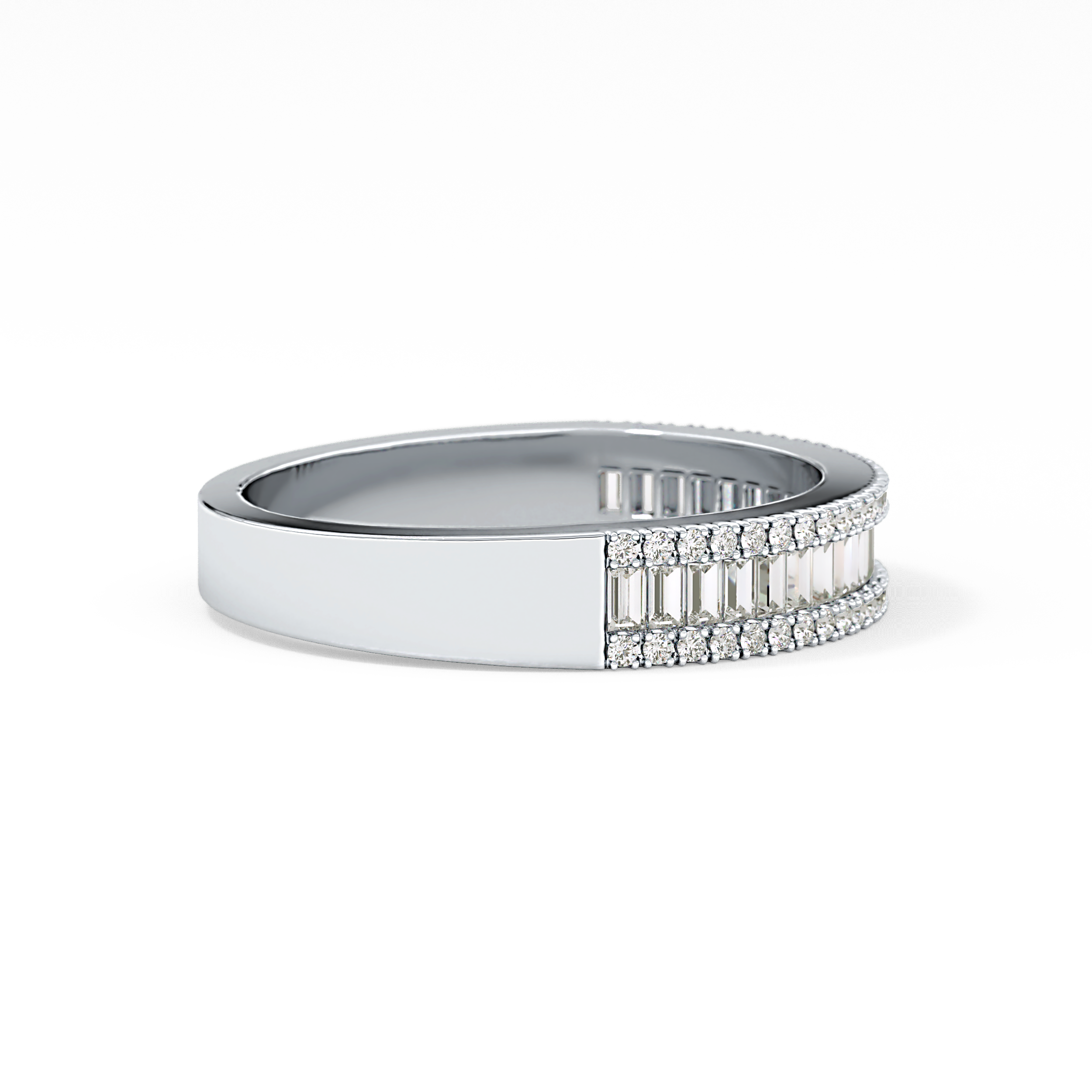 Channel Setting Wedding Band with 0.72 TCW Round & Baguette Cut Moissanite – Yellow, White, or Rose Gold