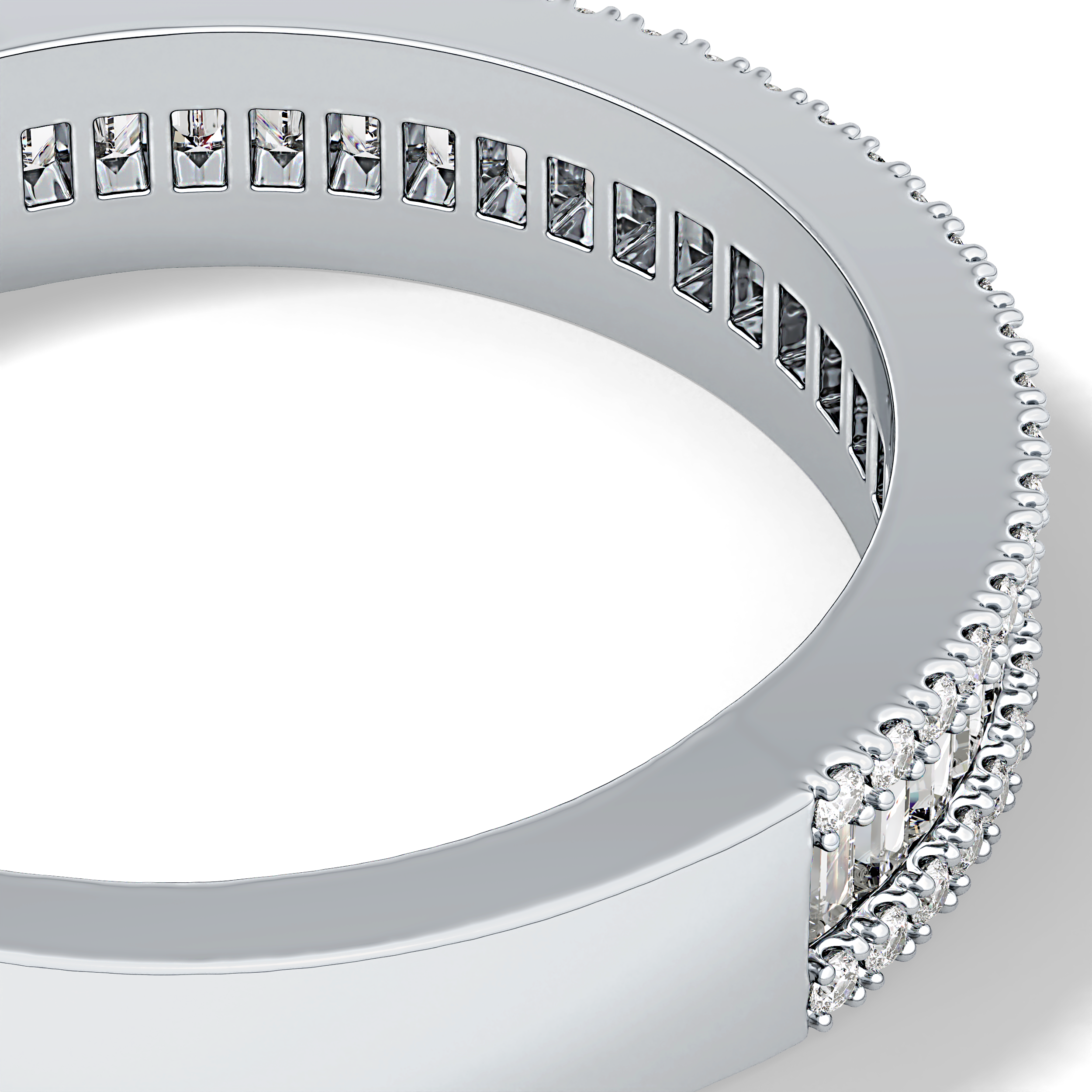 Channel Setting Wedding Band with 0.72 TCW Round & Baguette Cut Moissanite – Yellow, White, or Rose Gold