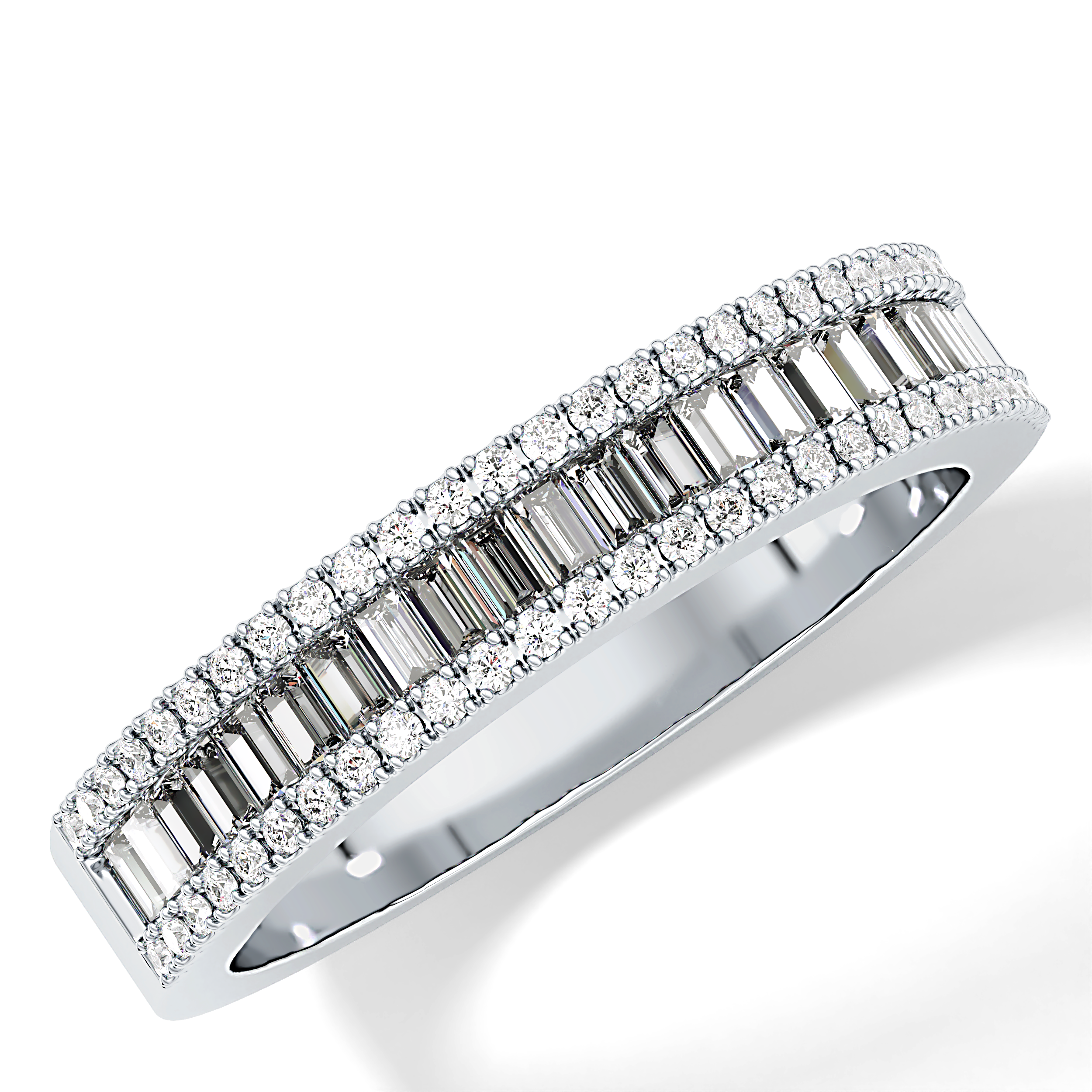 Channel Setting Wedding Band with 0.72 TCW Round & Baguette Cut Moissanite – Yellow, White, or Rose Gold