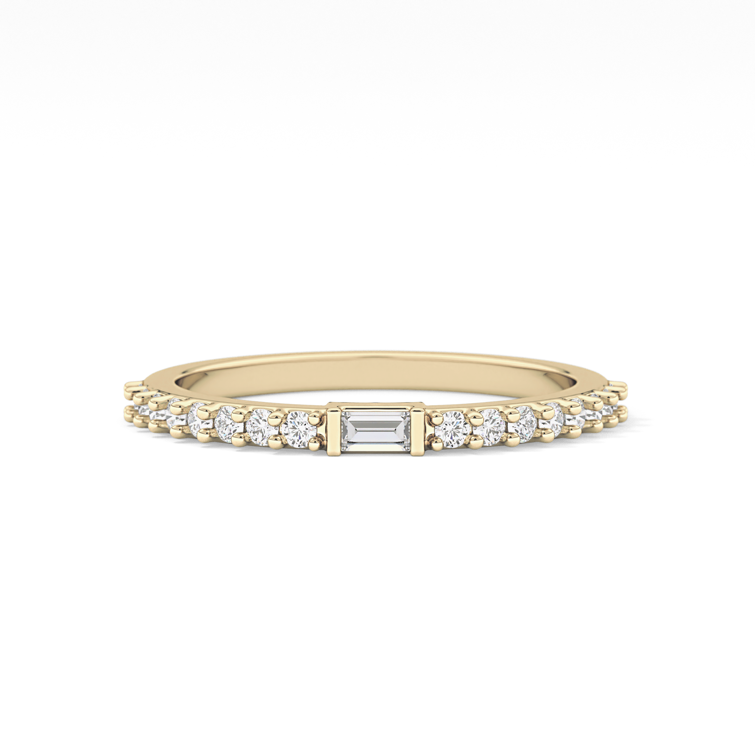 Half Eternity Wedding Band with 0.36 TCW Round and Baguette Cut Moissanite – Yellow, White, or Rose Gold