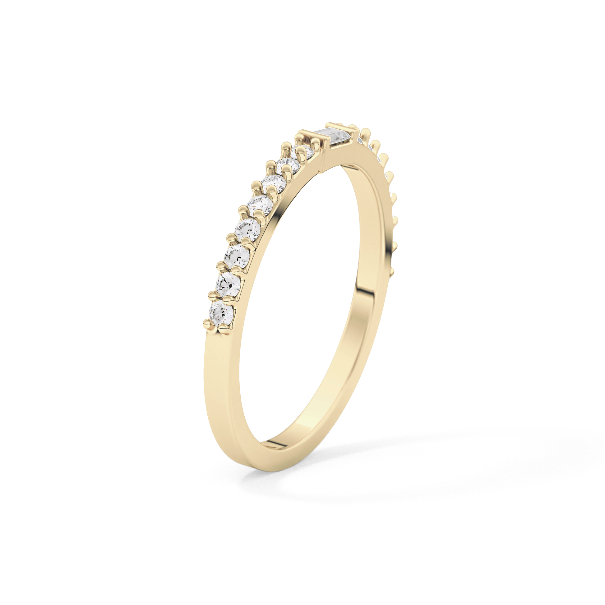 Half Eternity Wedding Band with 0.36 TCW Round and Baguette Cut Moissanite – Yellow, White, or Rose Gold