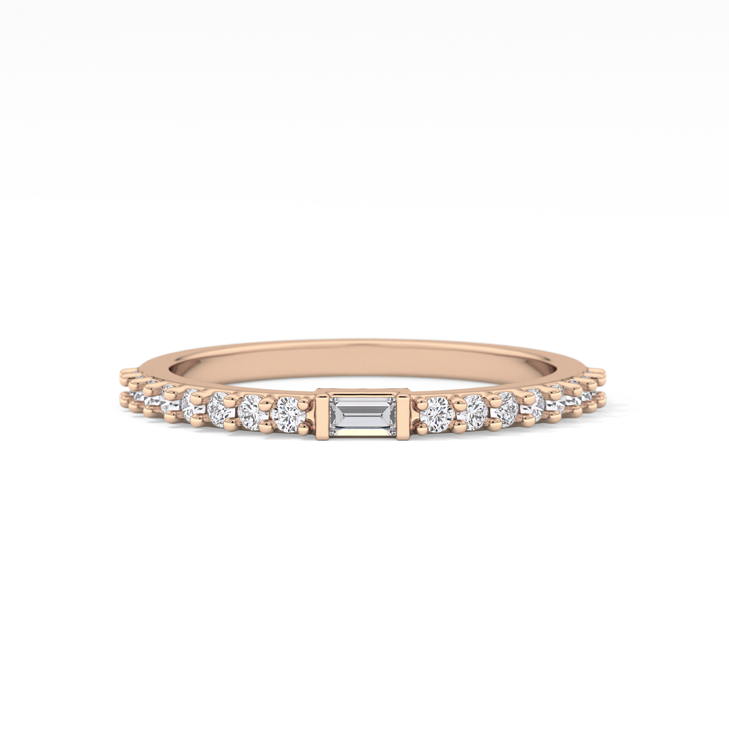 Half Eternity Wedding Band with 0.36 TCW Round and Baguette Cut Moissanite – Yellow, White, or Rose Gold