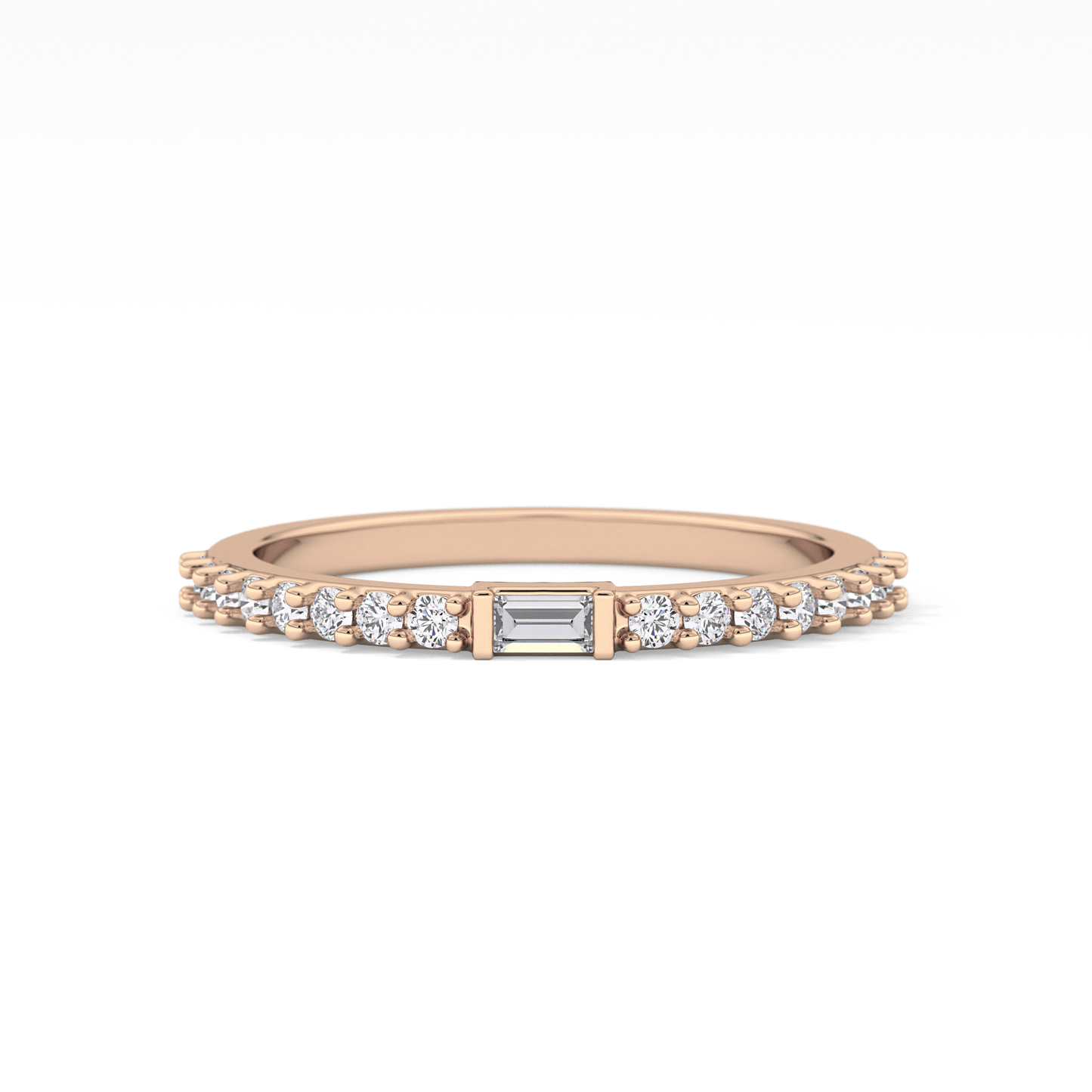 Half Eternity Wedding Band with 0.36 TCW Round and Baguette Cut Moissanite – Yellow, White, or Rose Gold