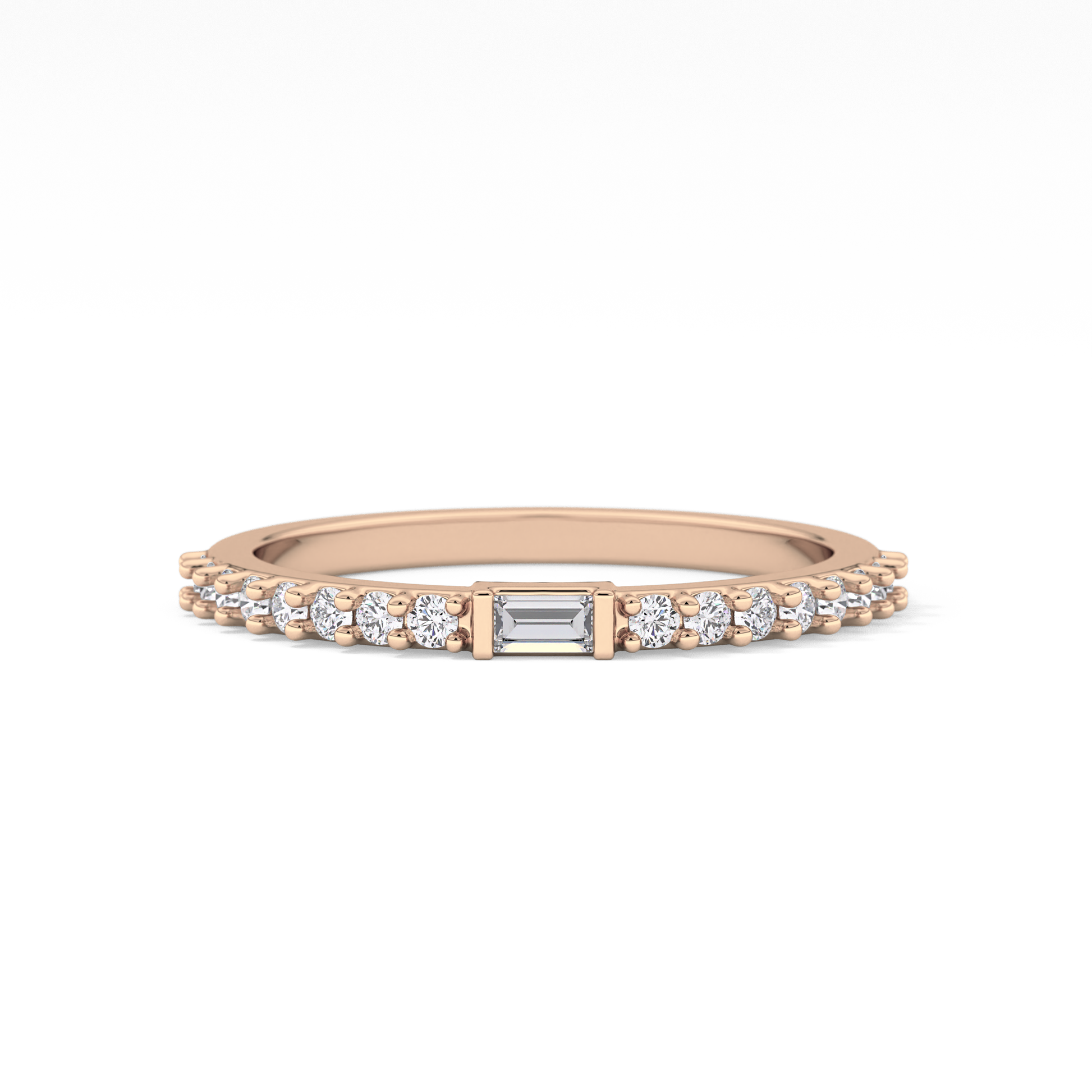Half Eternity Wedding Band with 0.36 TCW Round and Baguette Cut Moissanite – Yellow, White, or Rose Gold