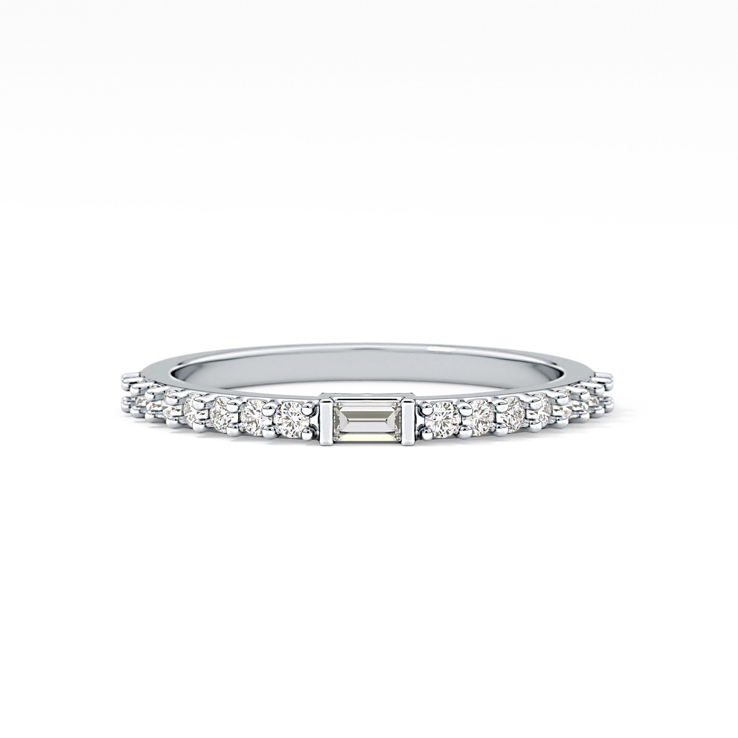 Half Eternity Wedding Band with 0.36 TCW Round and Baguette Cut Moissanite – Yellow, White, or Rose Gold