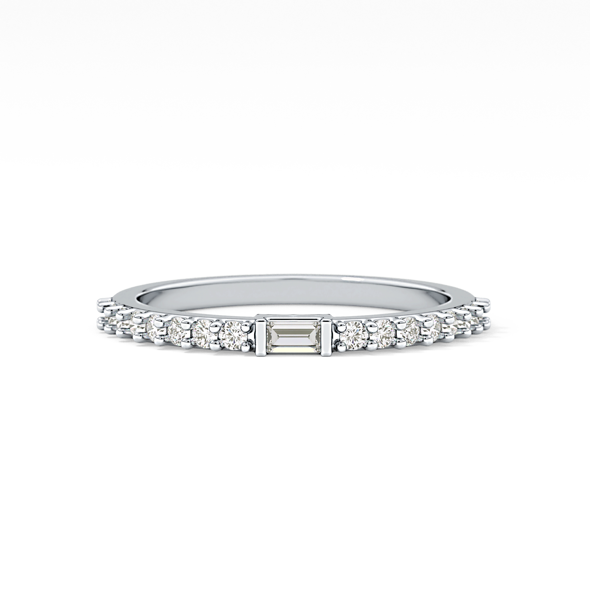 Half Eternity Wedding Band with 0.36 TCW Round and Baguette Cut Moissanite – Yellow, White, or Rose Gold