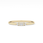 Three Stones Wedding Band with 0.097 TCW Round & Baguette Cut Moissanite – Yellow, White, or Rose Gold