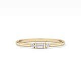 Three Stones Wedding Band with 0.097 TCW Round & Baguette Cut Moissanite – Yellow, White, or Rose Gold