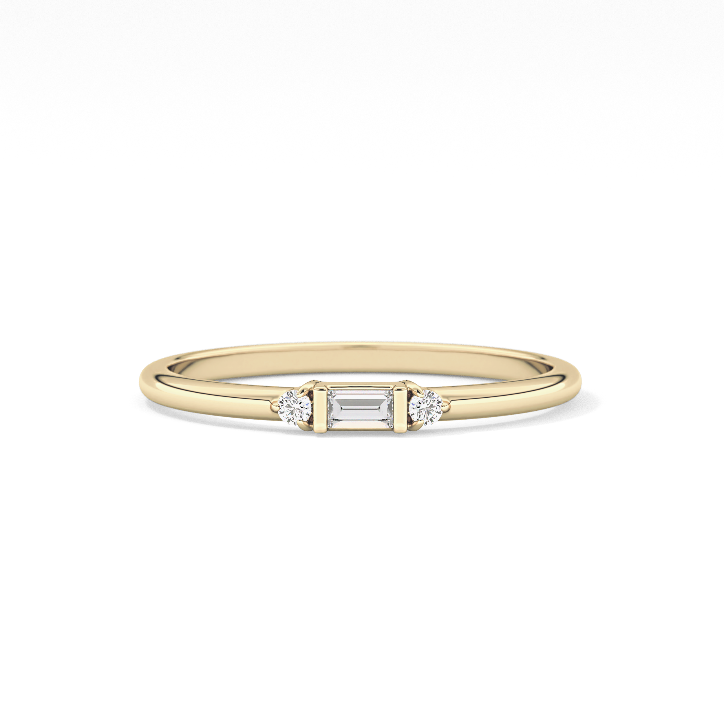 Three Stones Wedding Band with 0.097 TCW Round & Baguette Cut Moissanite – Yellow, White, or Rose Gold