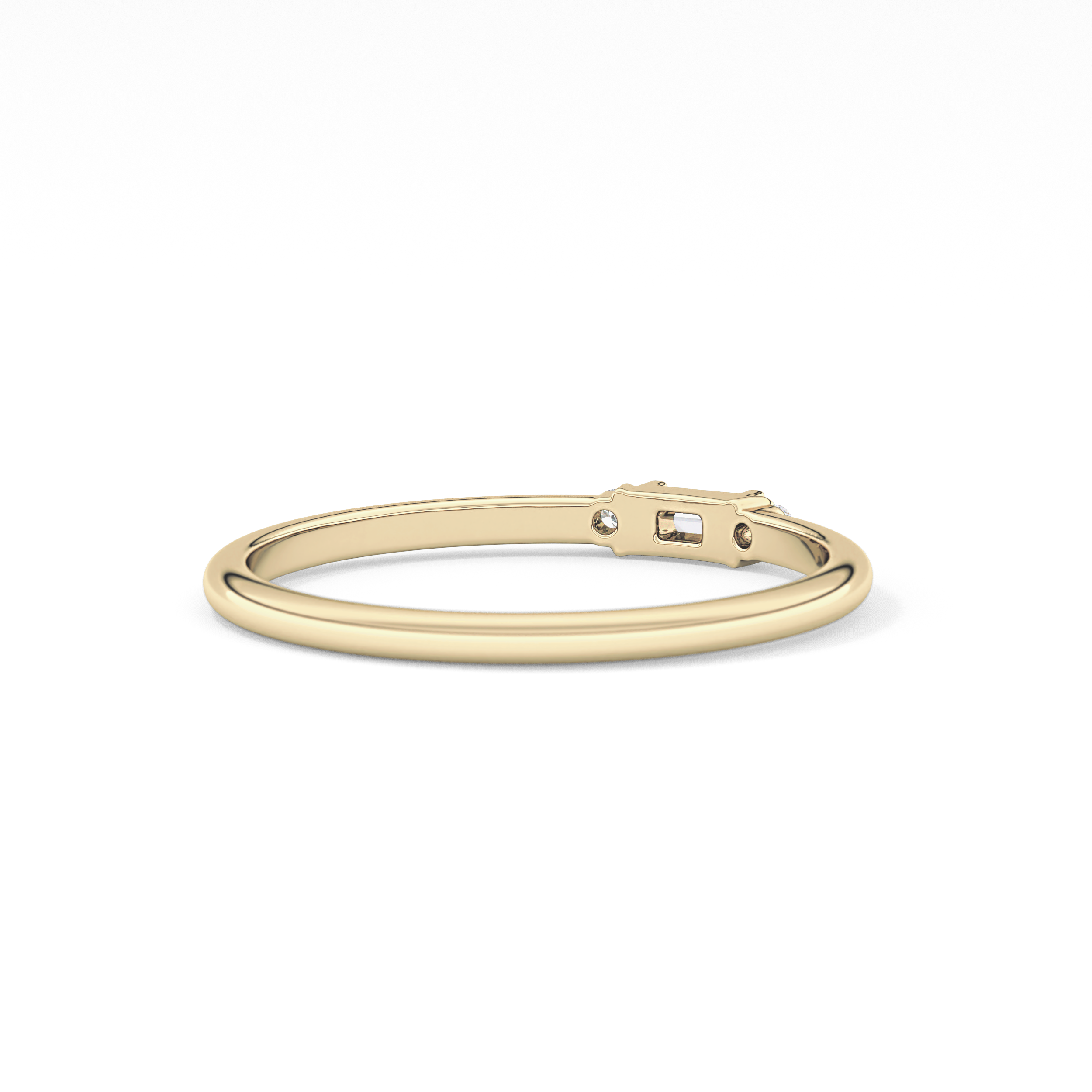 Three Stones Wedding Band with 0.097 TCW Round & Baguette Cut Moissanite – Yellow, White, or Rose Gold