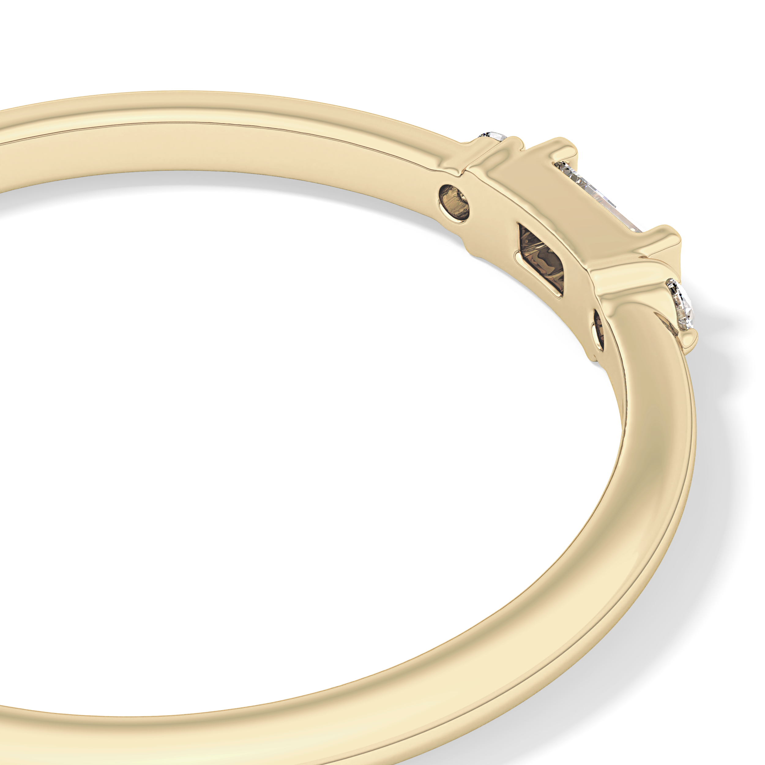 Three Stones Wedding Band with 0.097 TCW Round & Baguette Cut Moissanite – Yellow, White, or Rose Gold