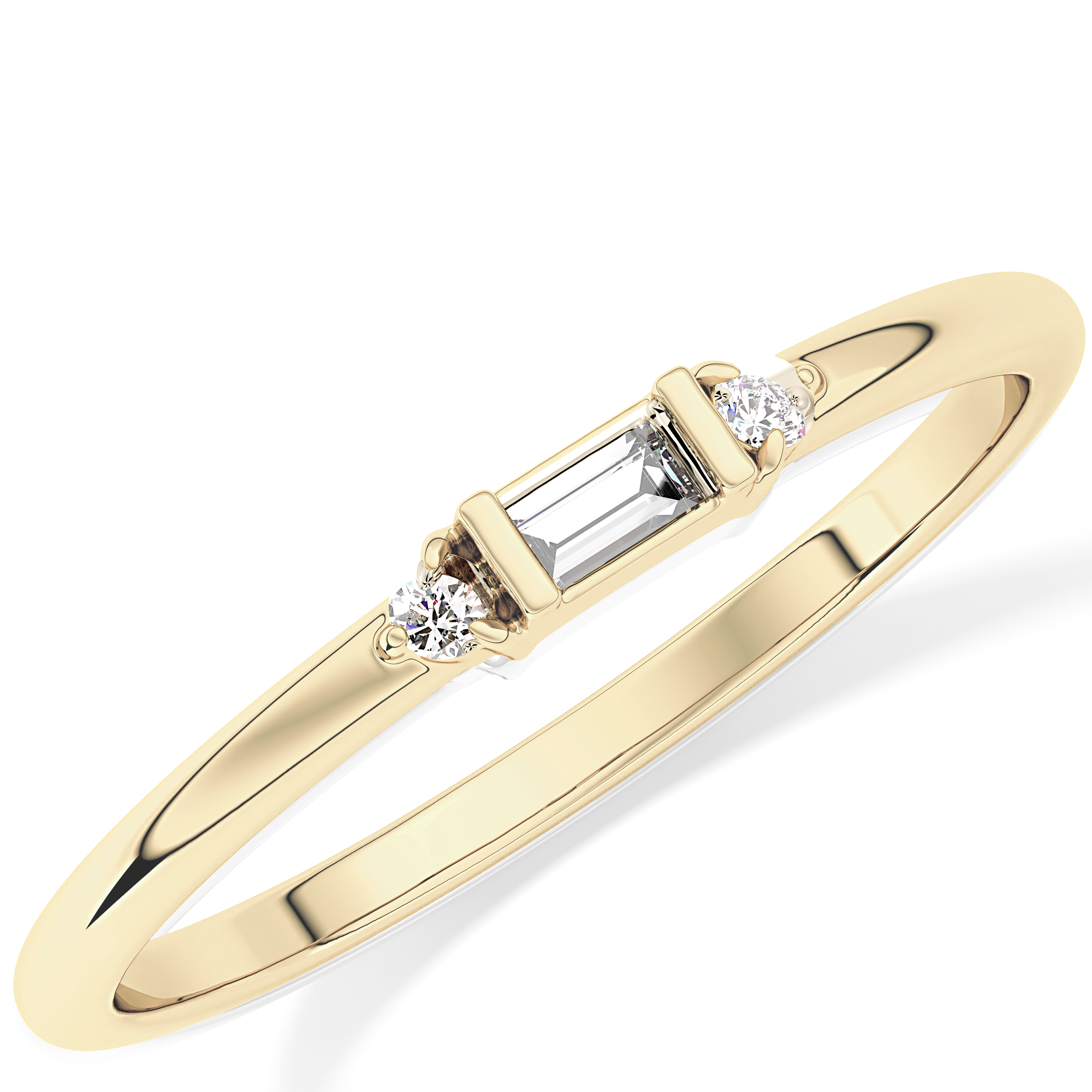 Three Stones Wedding Band with 0.097 TCW Round & Baguette Cut Moissanite – Yellow, White, or Rose Gold