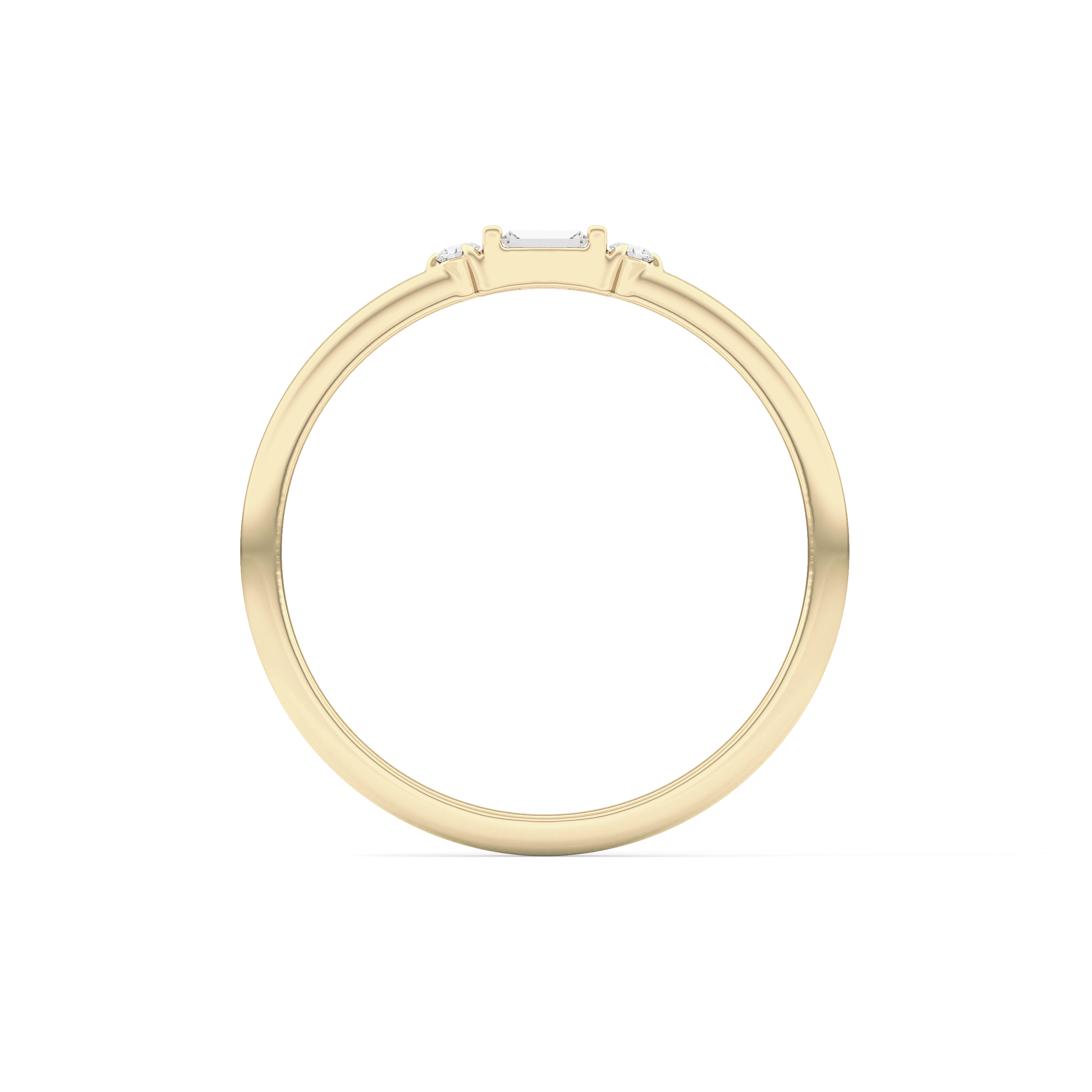 Three Stones Wedding Band with 0.097 TCW Round & Baguette Cut Moissanite – Yellow, White, or Rose Gold