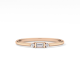 Three Stones Wedding Band with 0.097 TCW Round & Baguette Cut Moissanite – Yellow, White, or Rose Gold