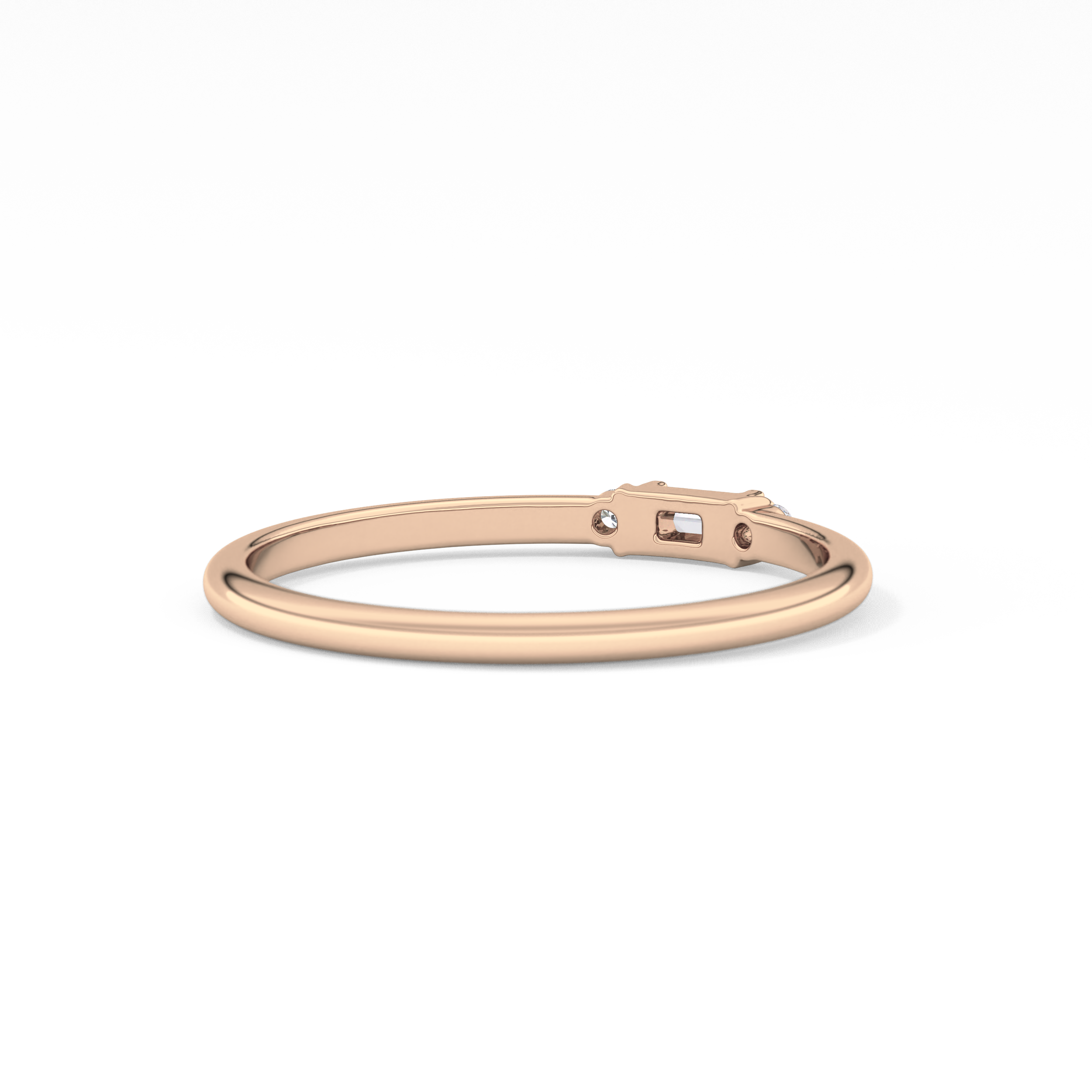 Three Stones Wedding Band with 0.097 TCW Round & Baguette Cut Moissanite – Yellow, White, or Rose Gold