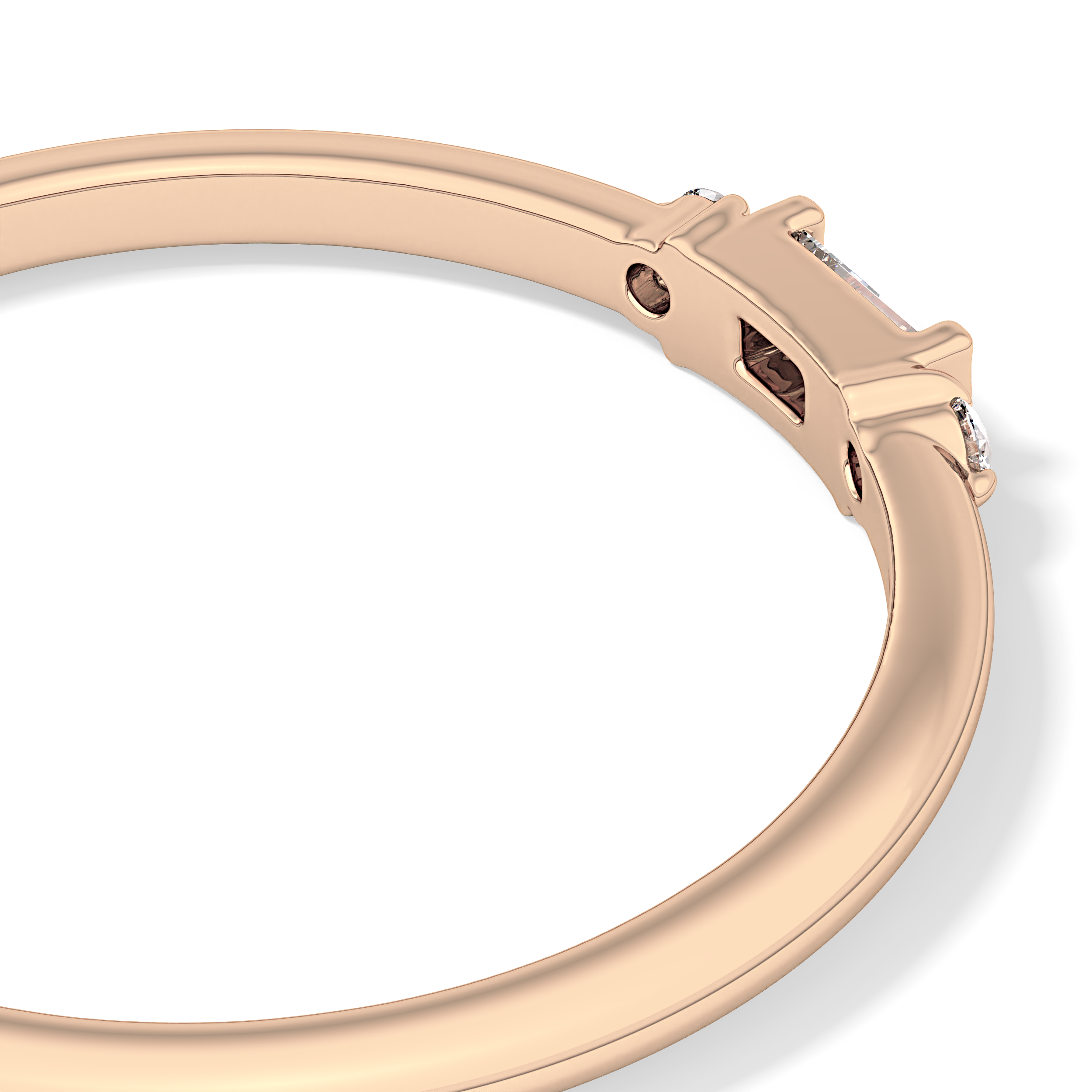 Three Stones Wedding Band with 0.097 TCW Round & Baguette Cut Moissanite – Yellow, White, or Rose Gold
