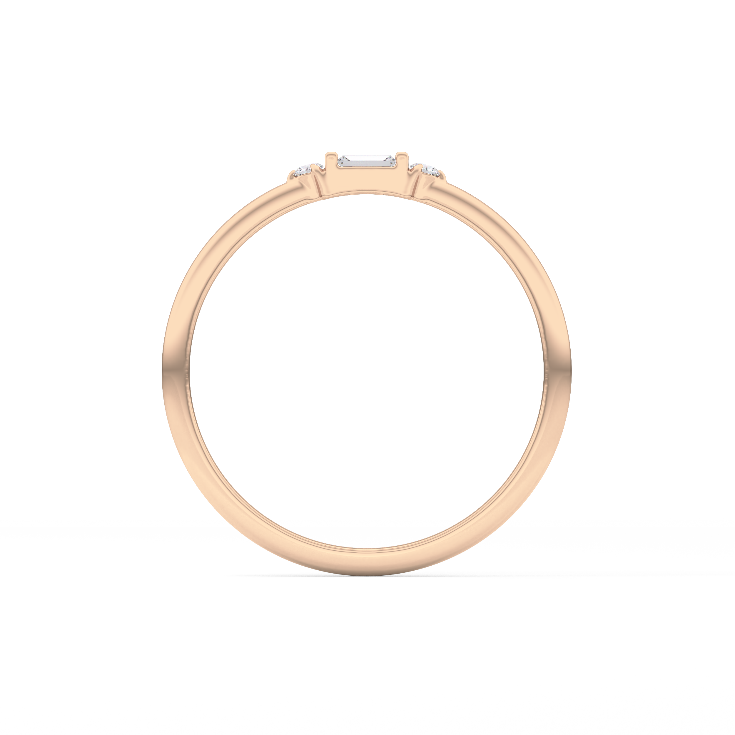 Three Stones Wedding Band with 0.097 TCW Round & Baguette Cut Moissanite – Yellow, White, or Rose Gold