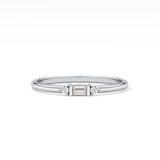 Three Stones Wedding Band with 0.097 TCW Round & Baguette Cut Moissanite – Yellow, White, or Rose Gold