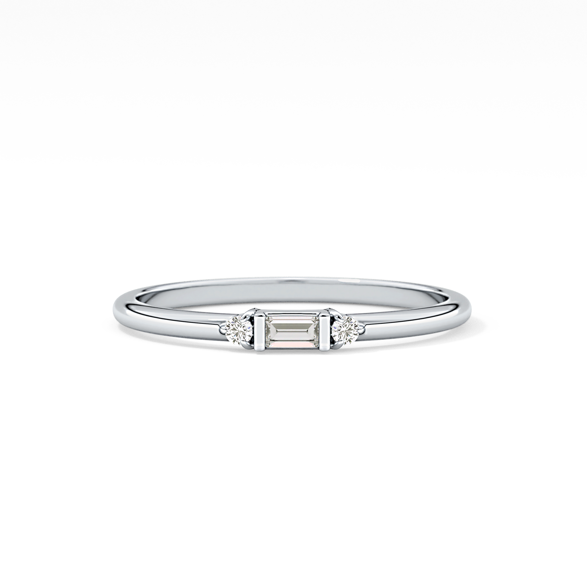 Three Stones Wedding Band with 0.097 TCW Round & Baguette Cut Moissanite – Yellow, White, or Rose Gold