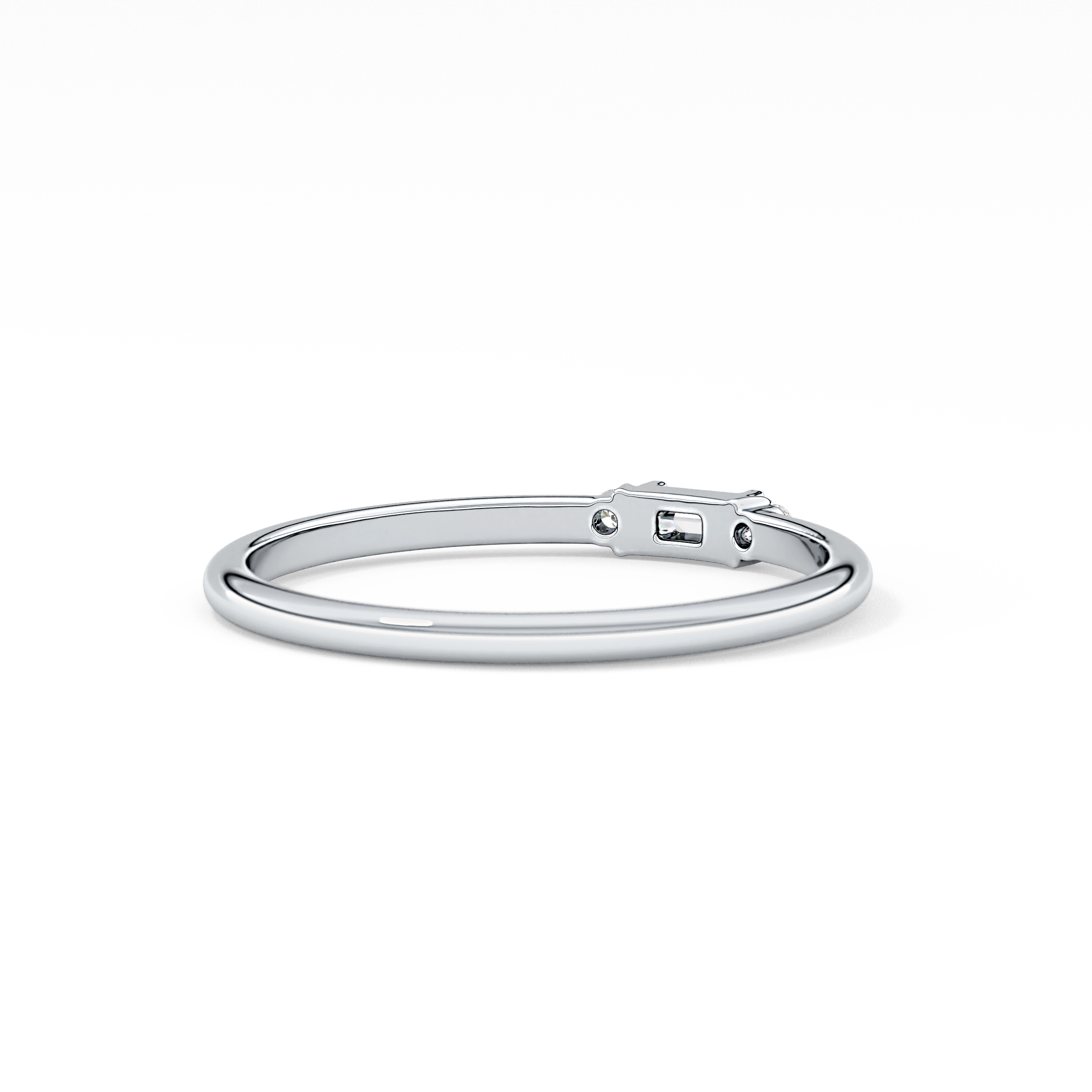 Three Stones Wedding Band with 0.097 TCW Round & Baguette Cut Moissanite – Yellow, White, or Rose Gold