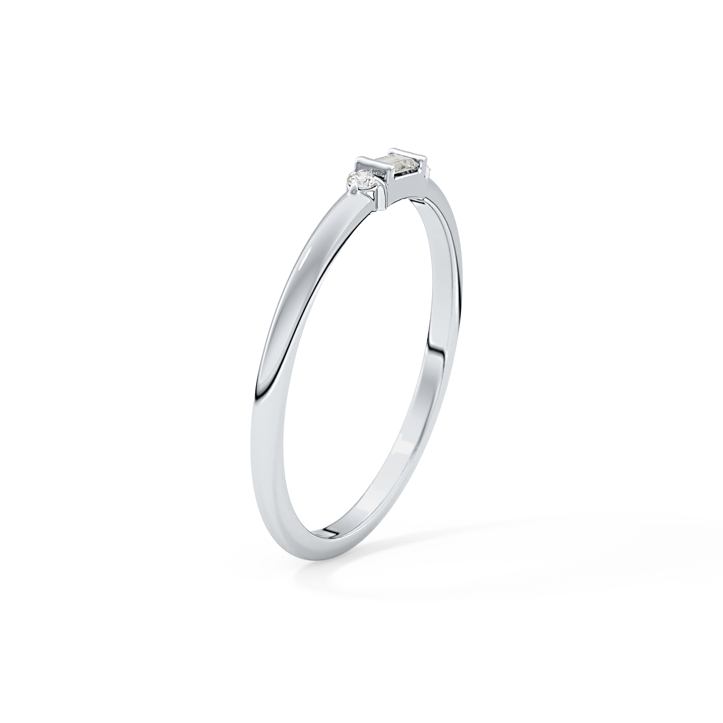 Three Stones Wedding Band with 0.097 TCW Round & Baguette Cut Moissanite – Yellow, White, or Rose Gold