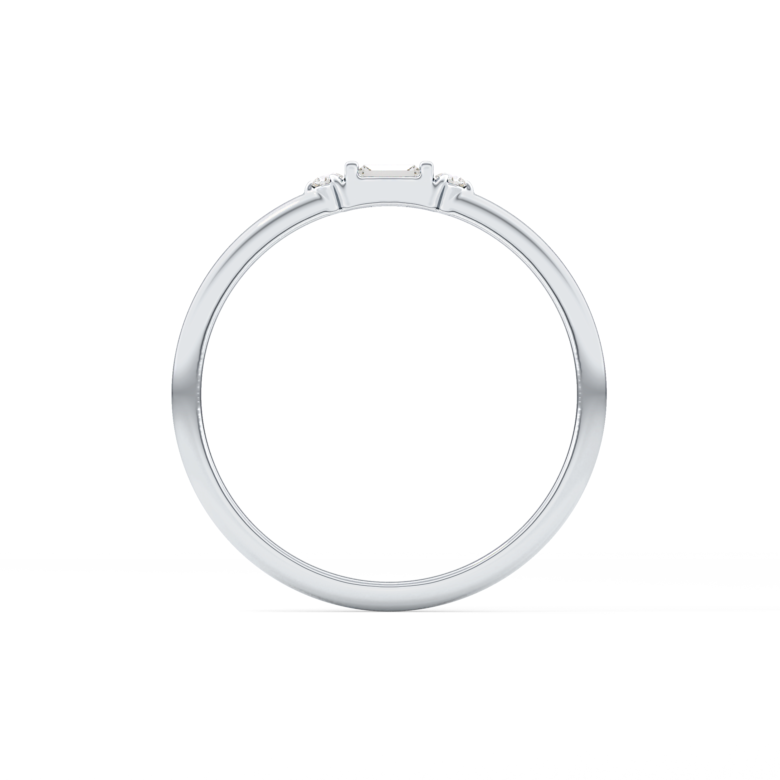 Three Stones Wedding Band with 0.097 TCW Round & Baguette Cut Moissanite – Yellow, White, or Rose Gold