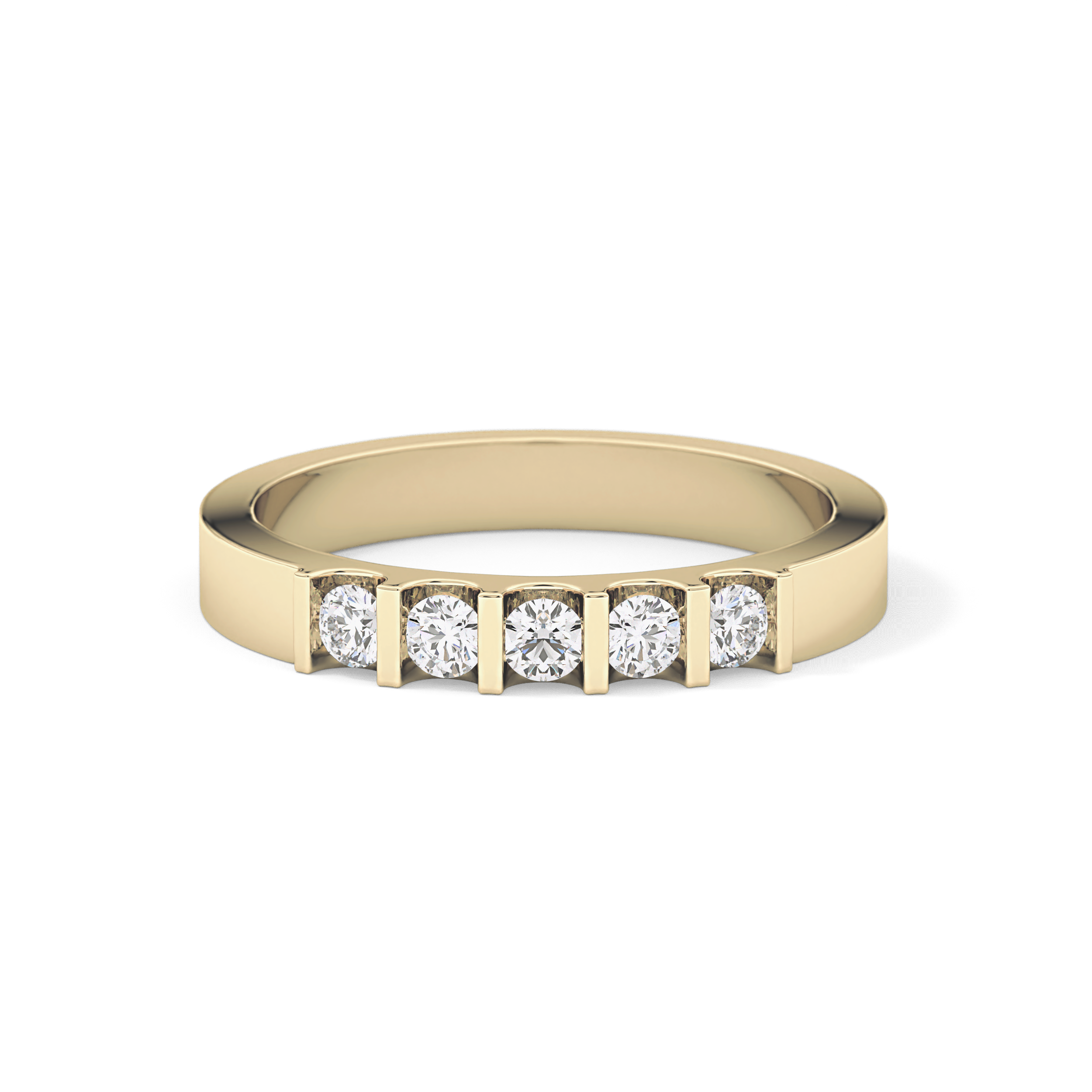 Five Stones Wedding Band with 0.37 TCW Round Cut Moissanite – Yellow, White, or Rose Gold